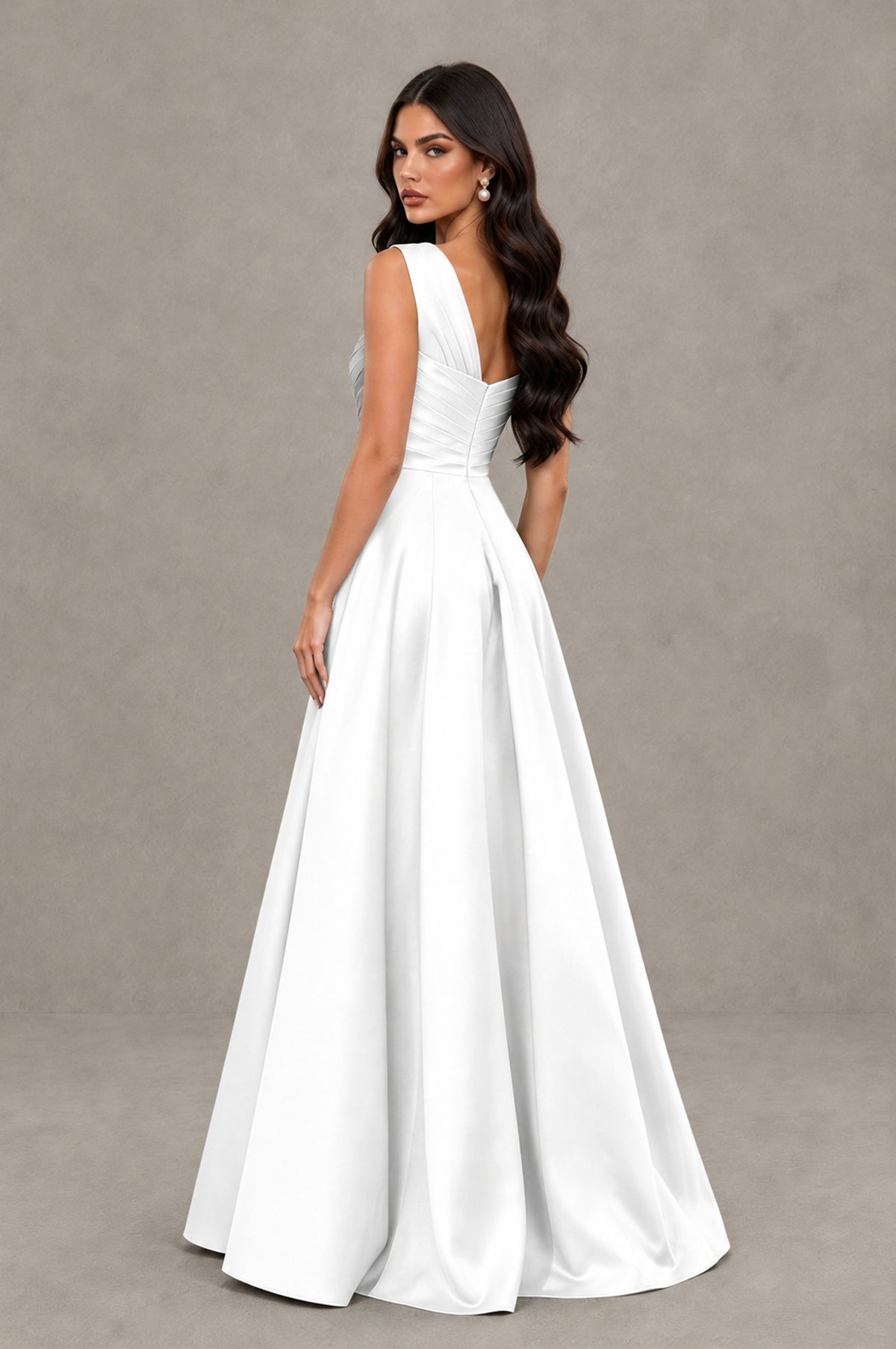 BOLODOO White One Shoulder Satin Mermaid Formal Evening Gown with Bow - White - White (2)
