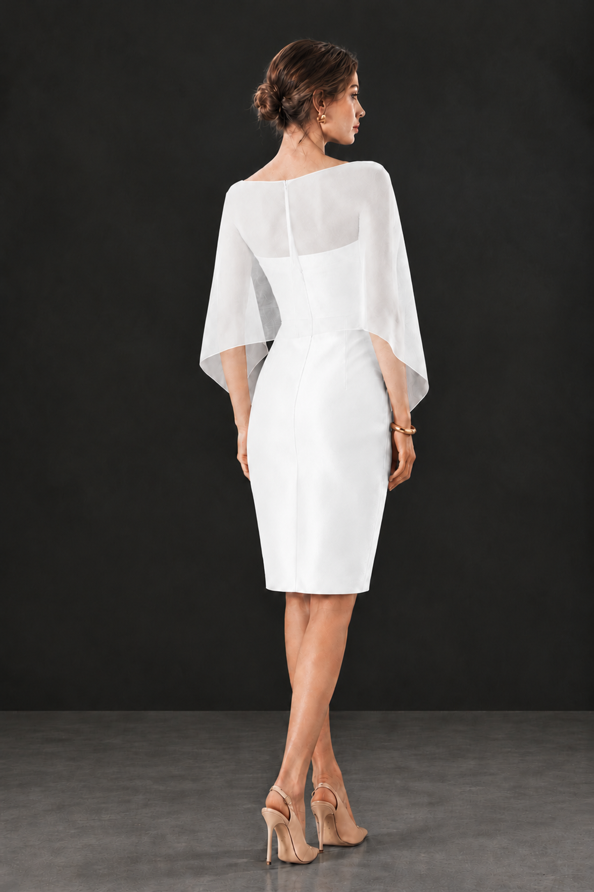 BOLODOO White Cape Knee-Length Mother of the Bride Dress - White - White (2)