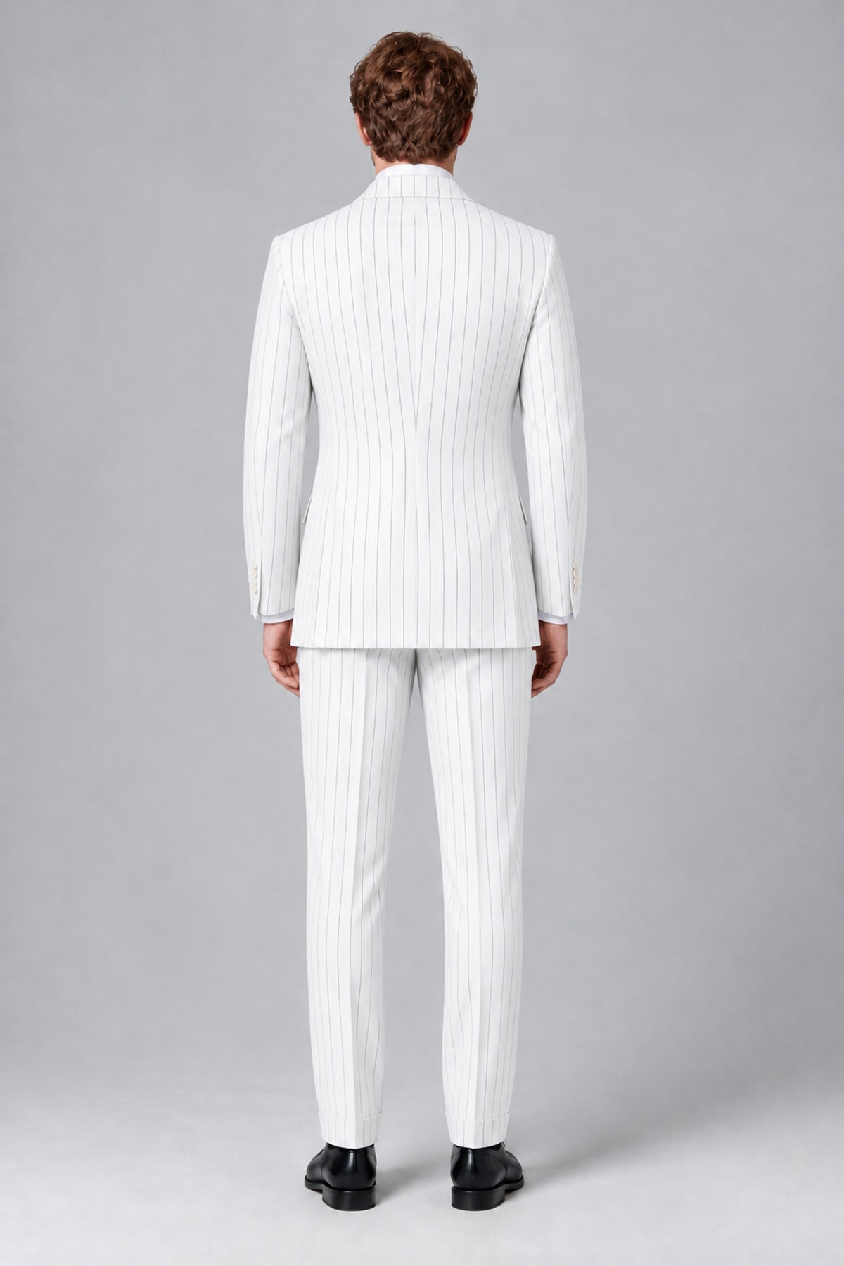 Bolodoo Men's White Pinstripe Double-Breasted 2-Piece Suit – Jacket & Trousers - White - White (2)