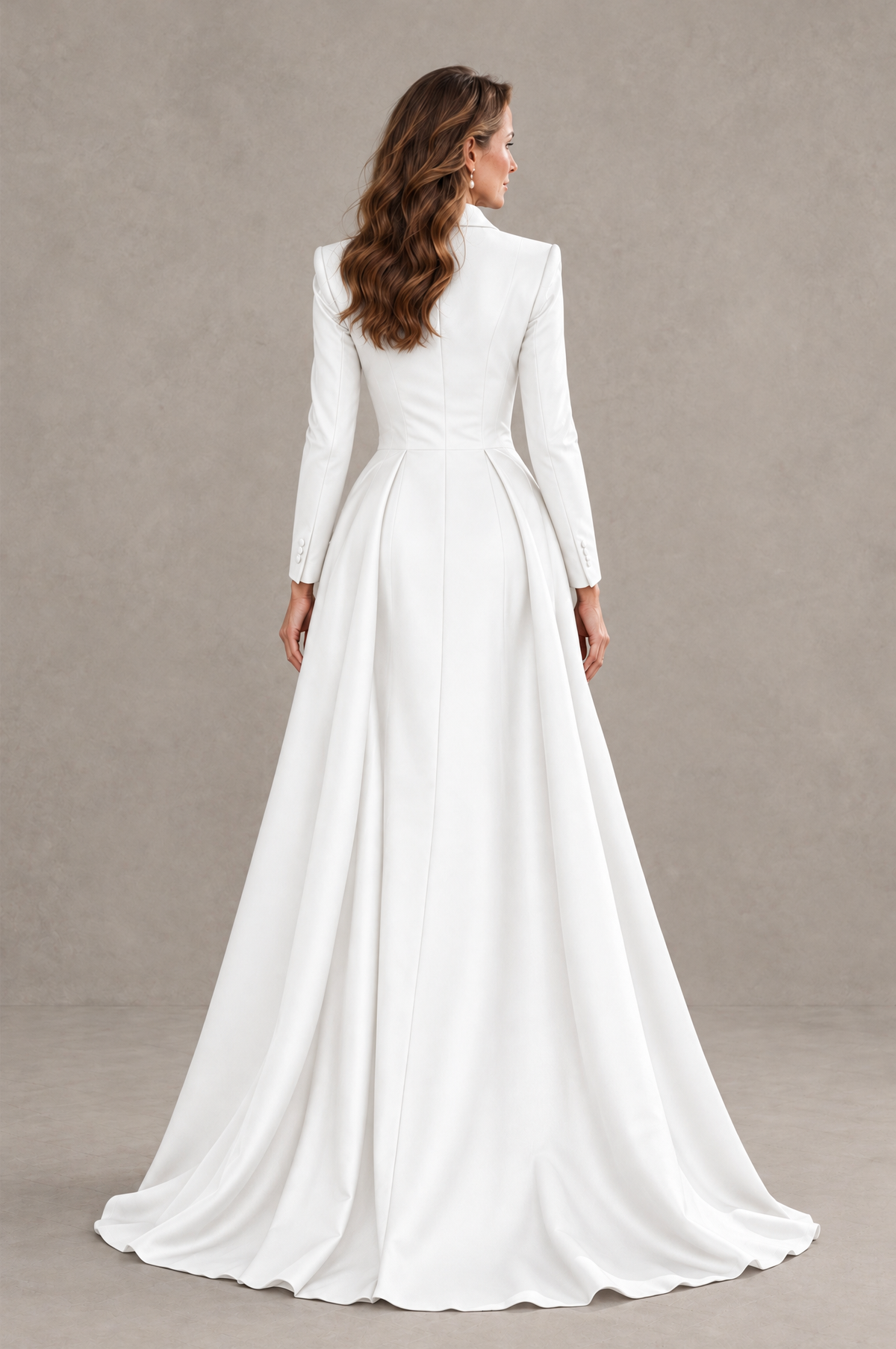 BOLODOO White Long Sleeve Lace Blazer Gown with High Slit - White - White (2)