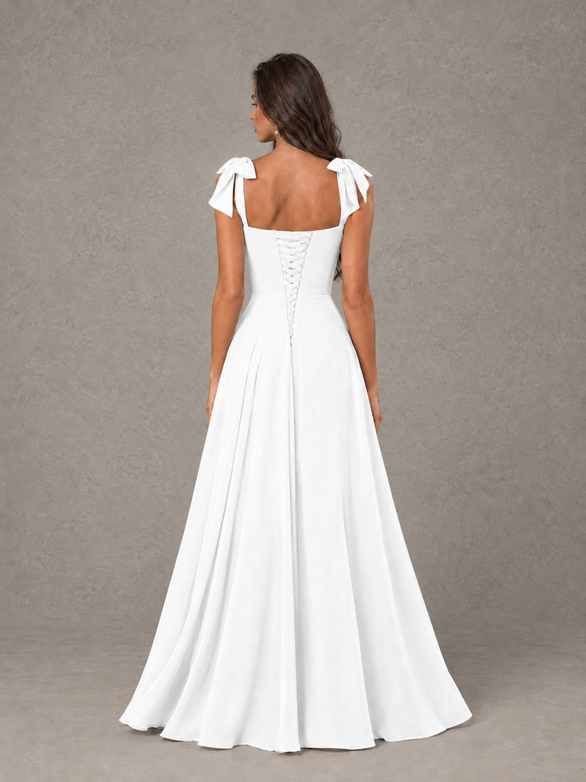 BOLODOO White Bow-Strap Bridesmaid Dress with Ruffle Slit - White - White (2)