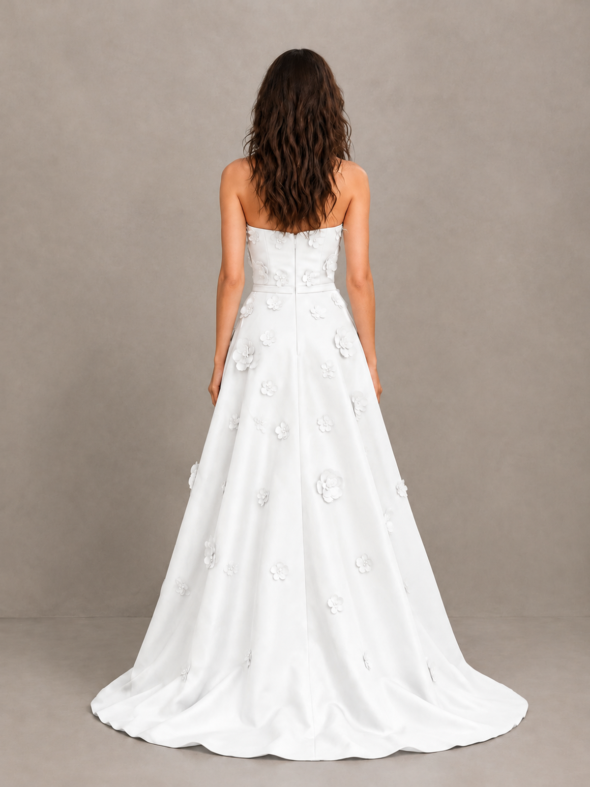 BOLODOO White Strapless 3D Floral Applique Prom Gown with Draped Skirt - White - White (2)
