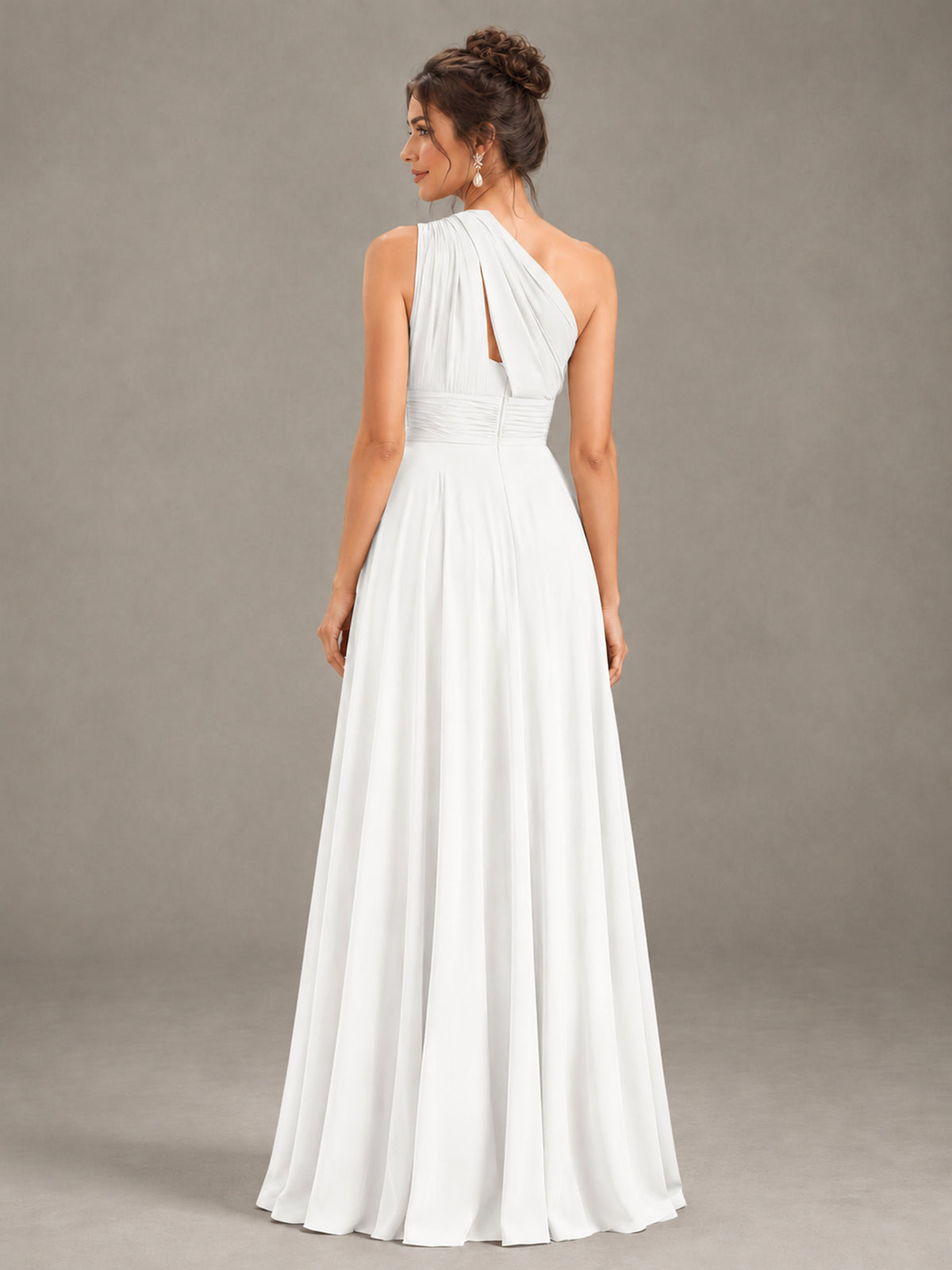 BOLODOO White One-Shoulder Chiffon-Look Bridesmaid Dress - White - White (2)