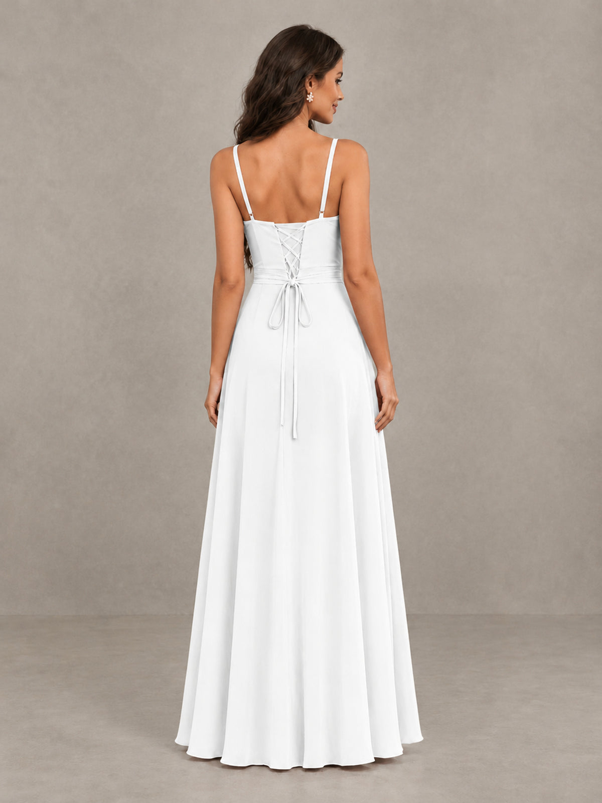 BOLODOO White Spaghetti Strap Ruffle Bridesmaid Dress with Slit - White - White (2)