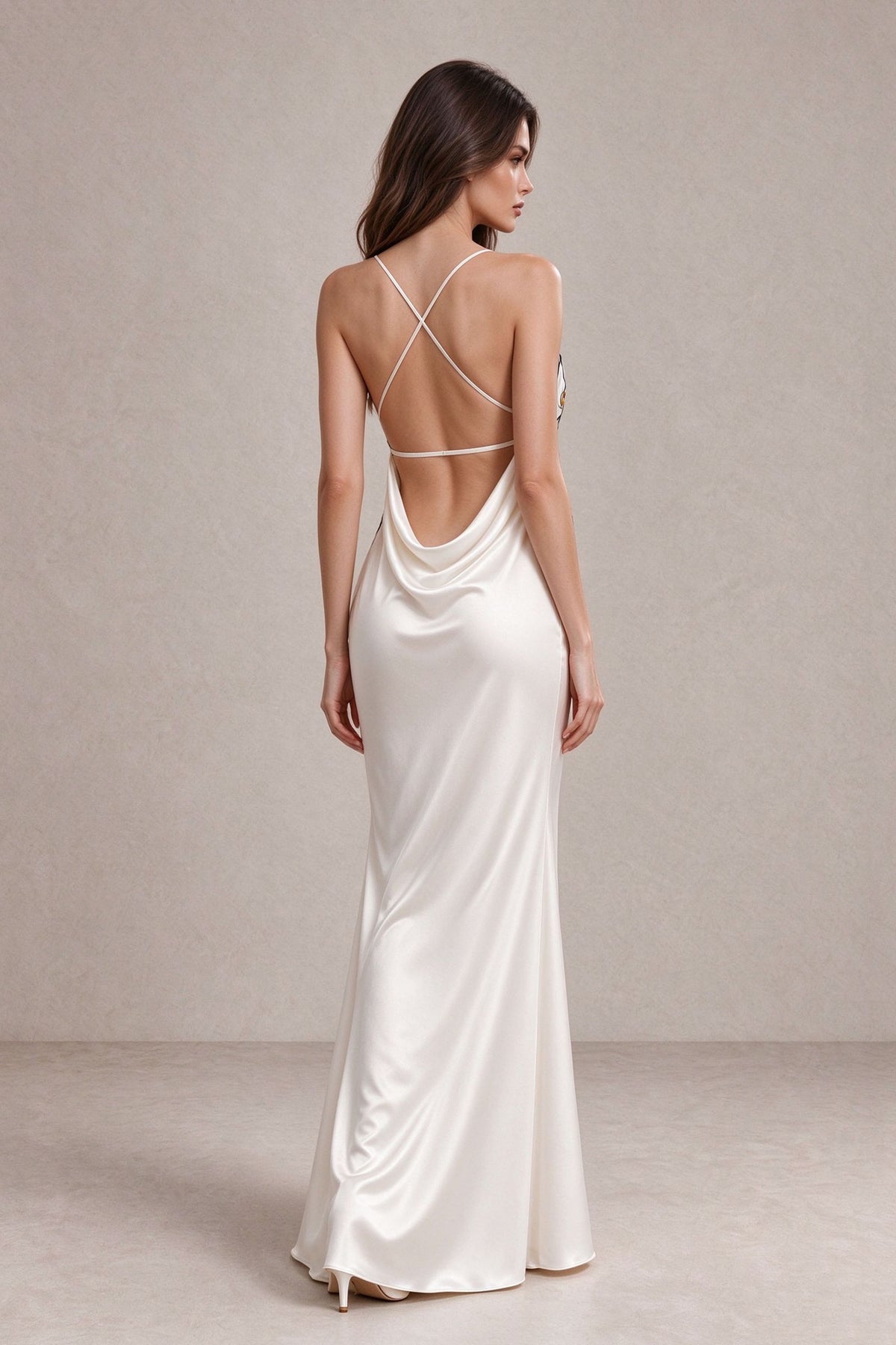 BOLODOO White Orchid Floral Open-Back High-Slit Evening Dress - White - White (2)