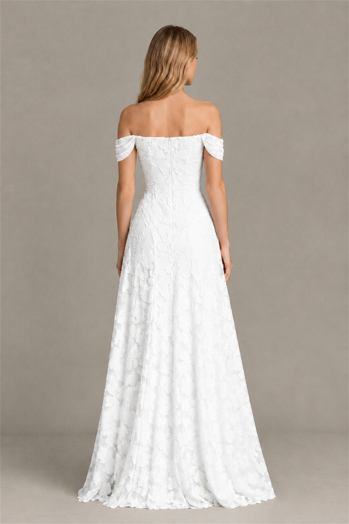 BOLODOO White Off-Shoulder Pleated A-Line Maxi Dress Floral - White