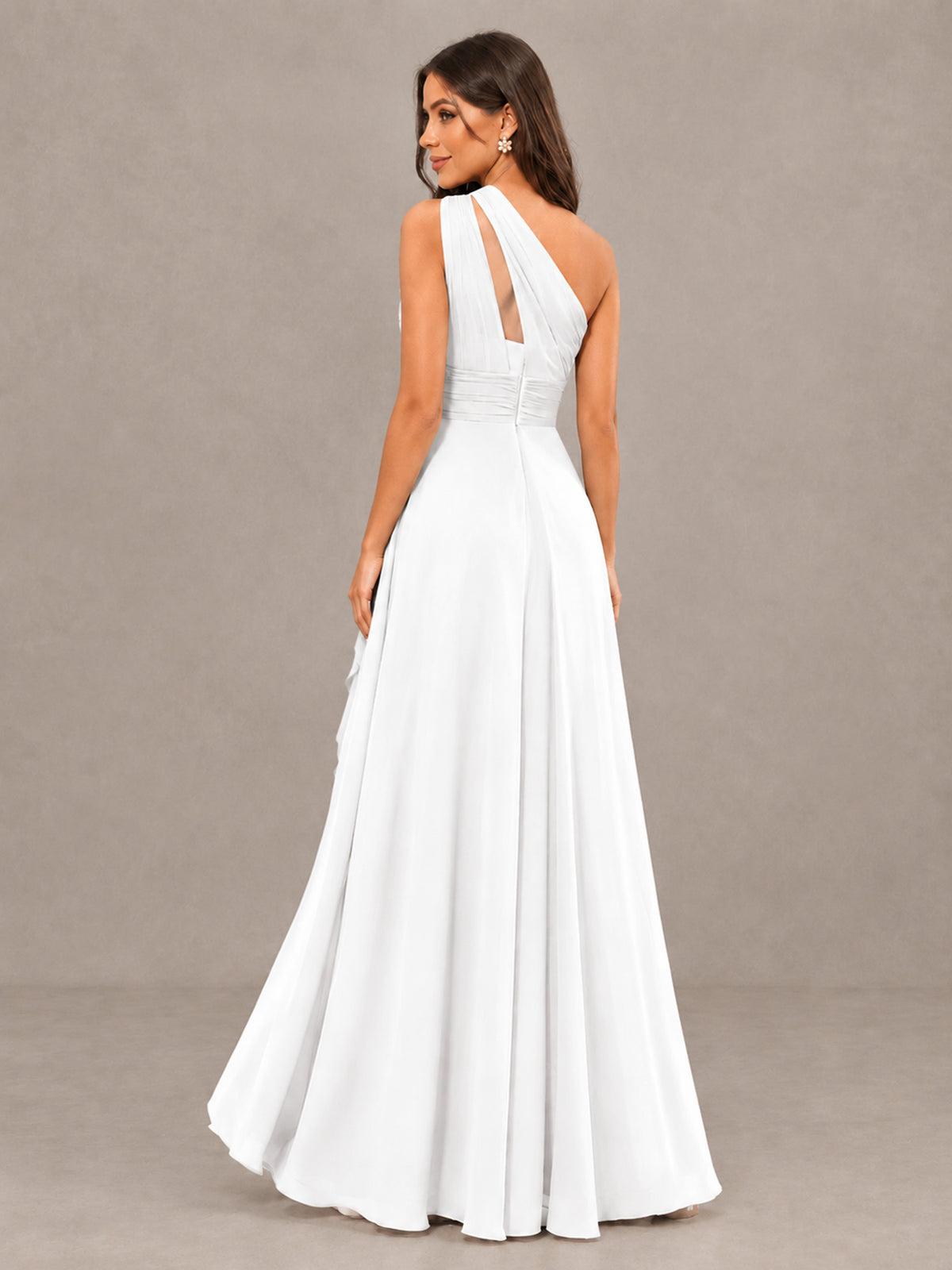 BOLODOO White One-Shoulder Ruffle Bridesmaid Dress with Slit - White - White (2)