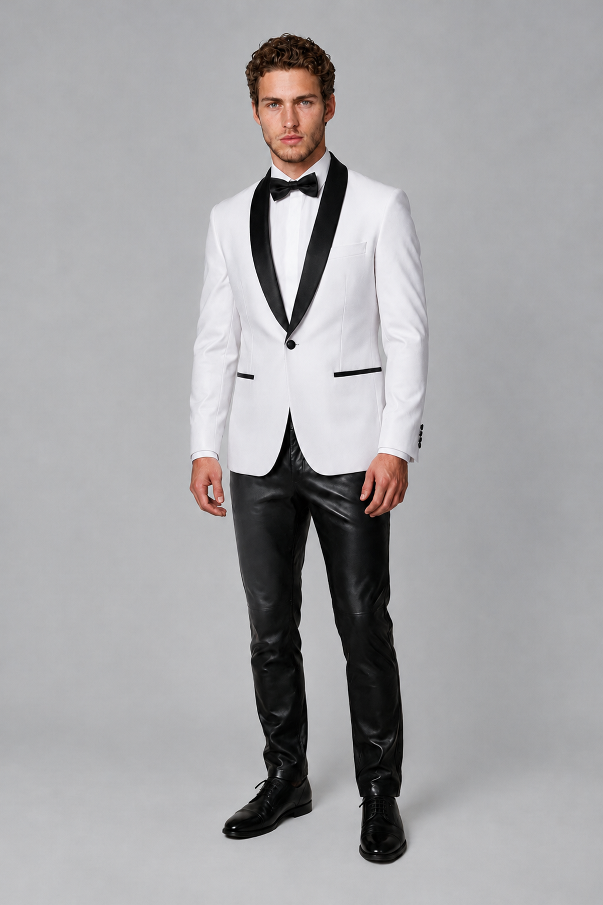 BOLODOO Men's White Tuxedo Blazer | Black Shawl Lapel Single-Breasted Formal Jacket - White - White (2)