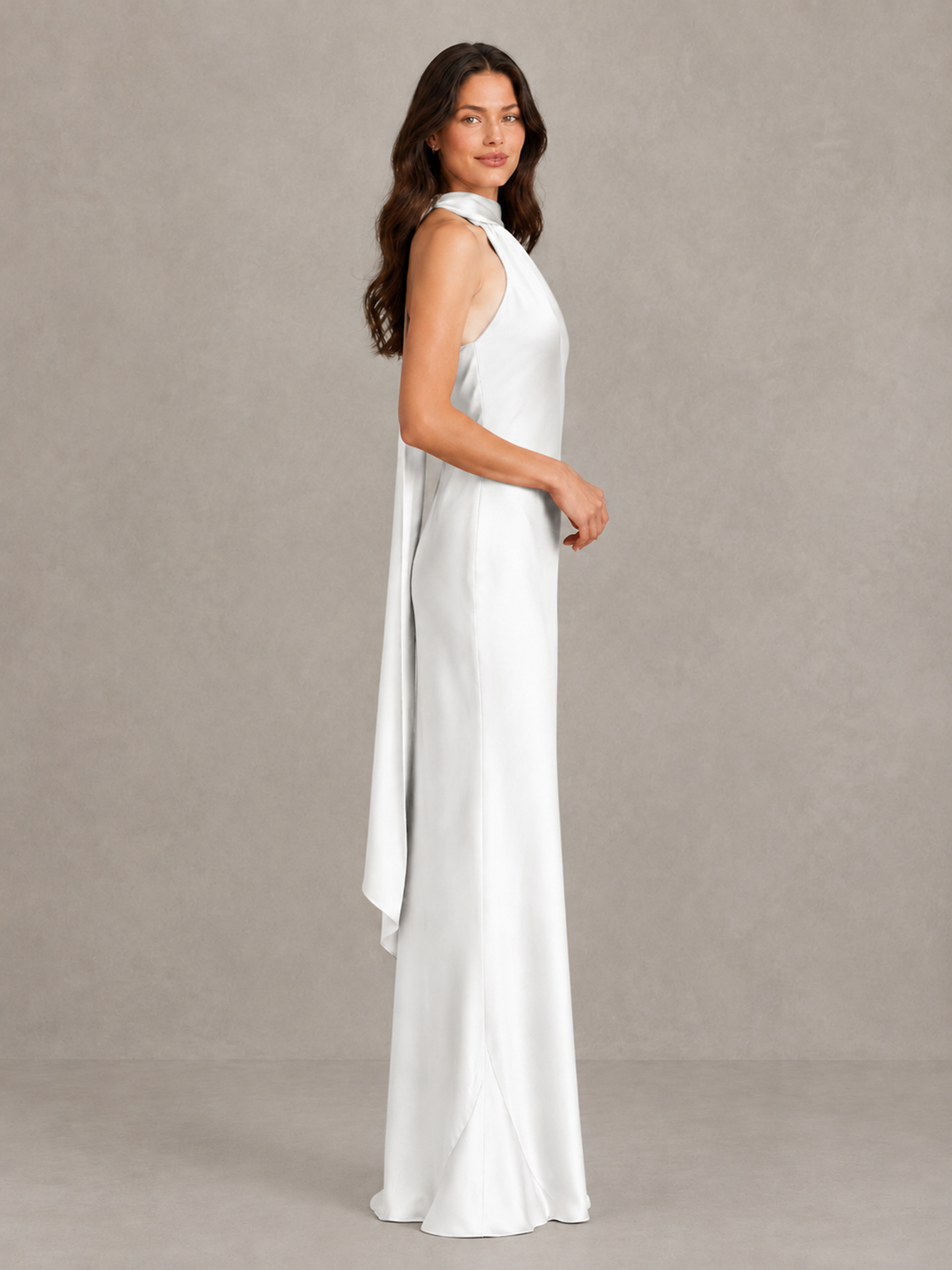 BOLODOO White Satin One-Shoulder Bridesmaid Dress with Open Back - White - White (3)