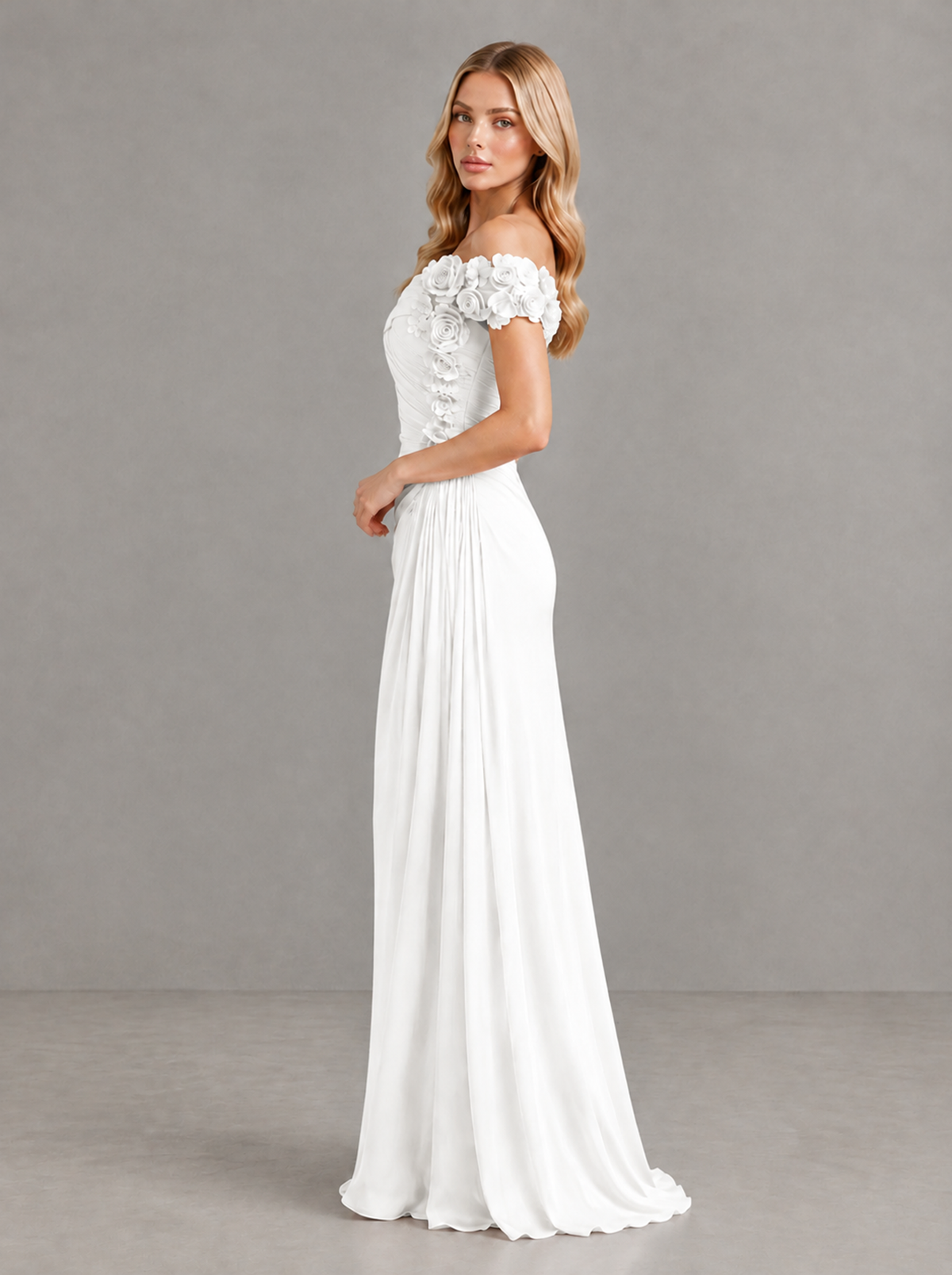 BOLODOO White Off-Shoulder Floral Applique Wedding Guest Maxi Dress - White - White (3)