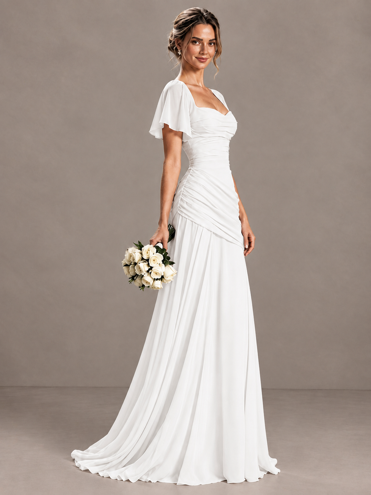 BOLODOO White Flutter Sleeve Lace-Up Back Maxi Dress - White - White (3)