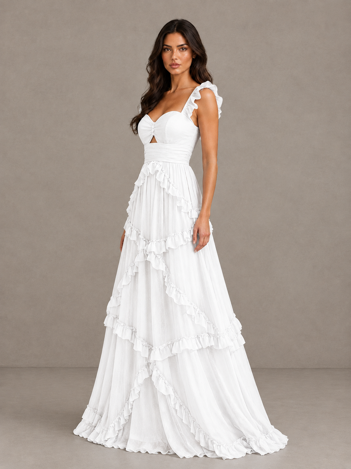 BOLODOO White Ruffle A-Line Prom Dress with Open Back - White - White (3)