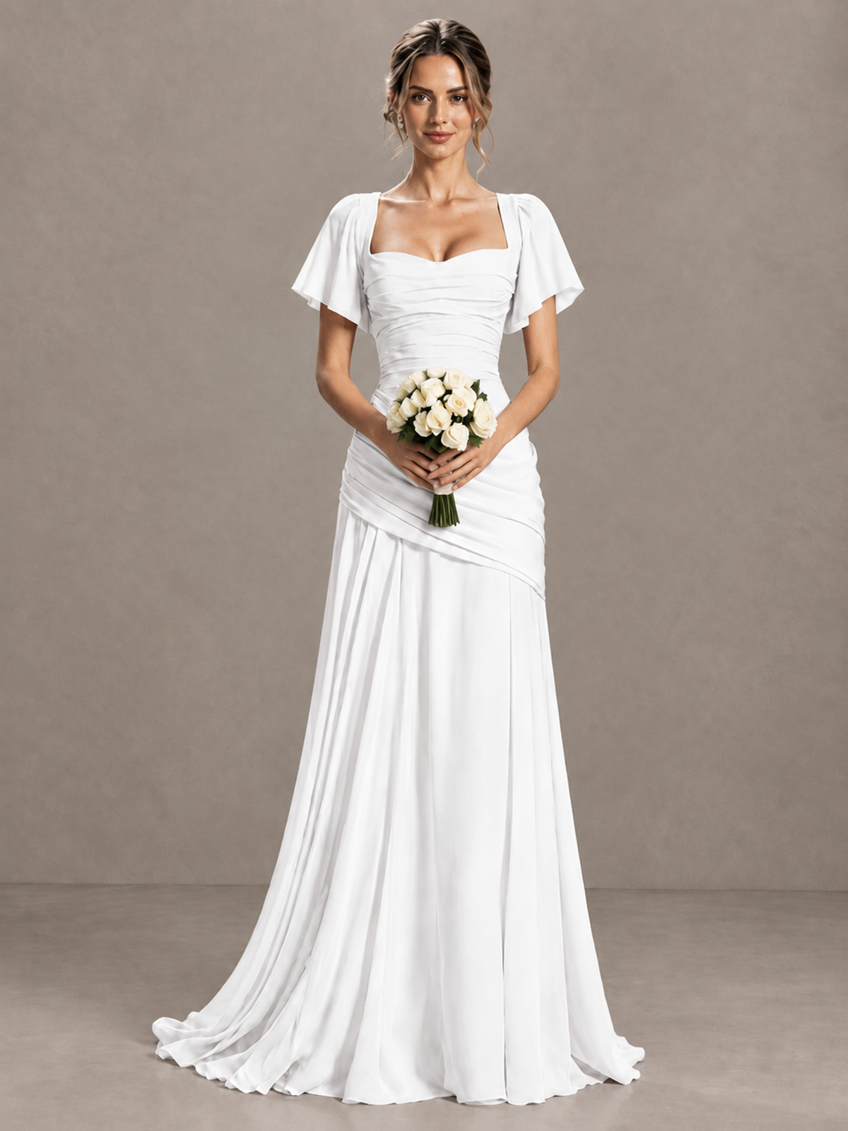 BOLODOO White Flutter Sleeve Lace-Up Back Maxi Dress - White - White (4)