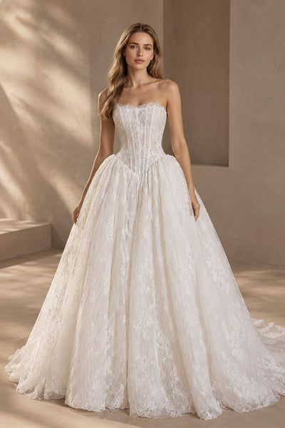 BOLODOO strapless lace corset ball gown wedding dress - front view
