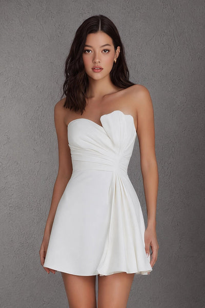 BOLODOO White Strapless Sweetheart Ruched A-Line Mini Dress | Sleeveless Cocktail Party Dress 
