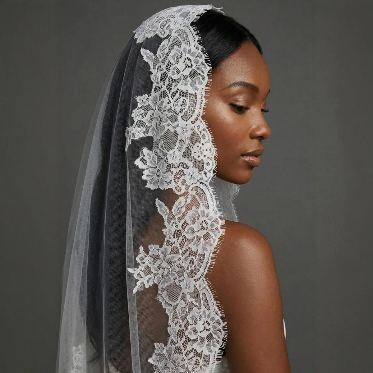 BOLODOO White Floral Lace Cathedral Bridal Veil with Comb 