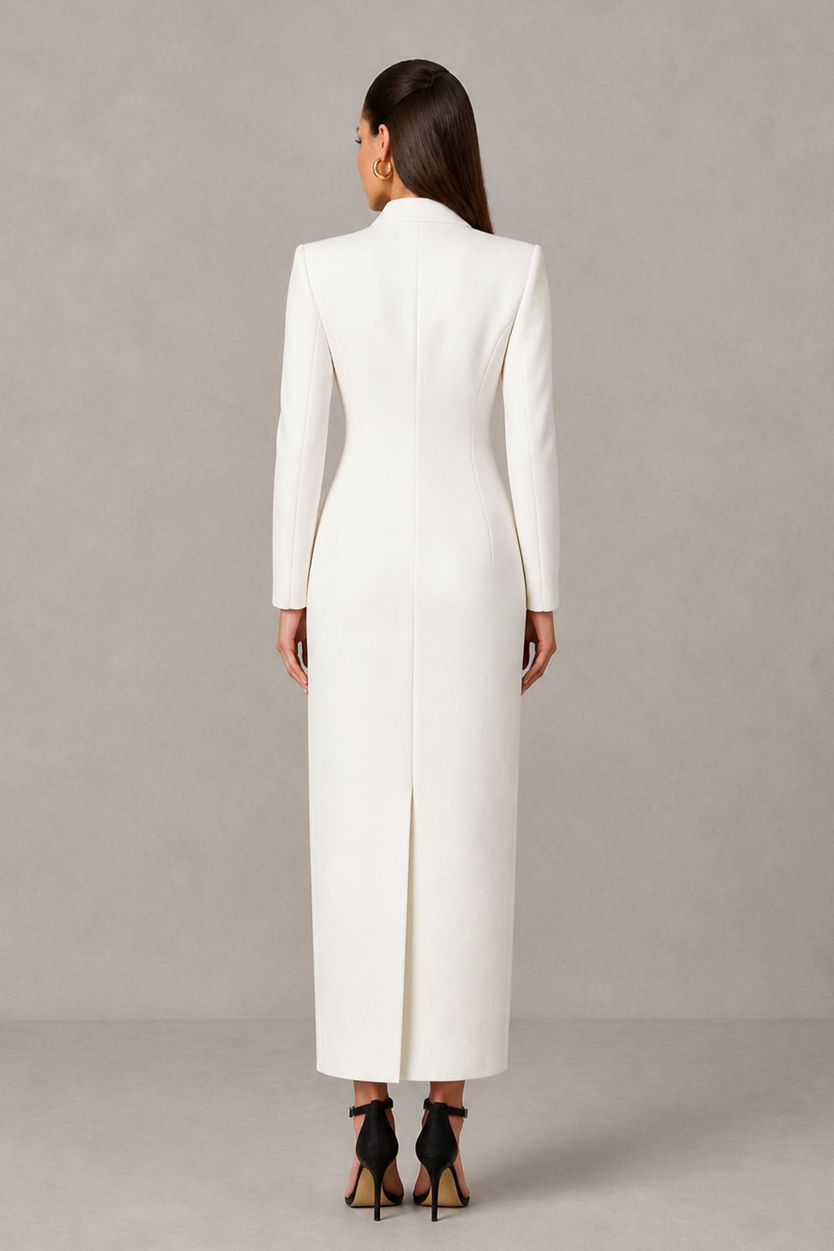 BOLODOO QQ095 white blazer maxi dress with covered back and center-back skirt slit