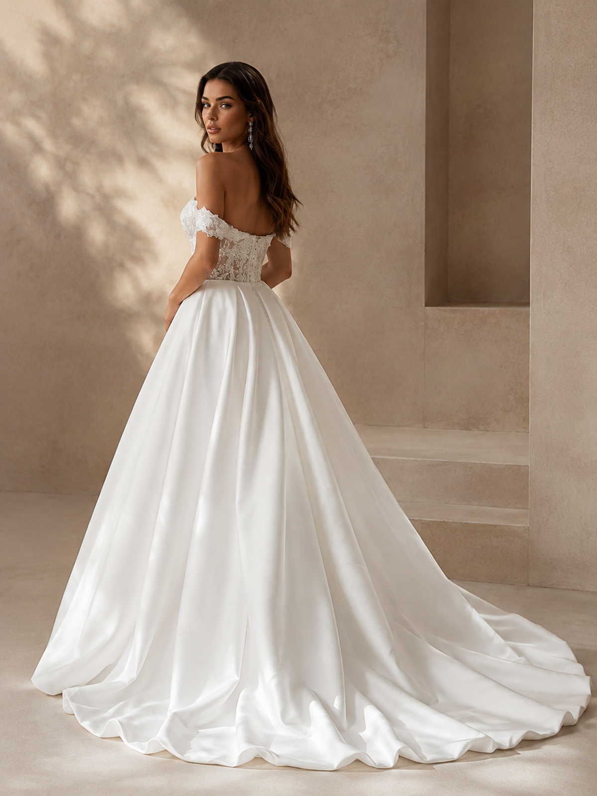 BOLODOO 2-in-1 Off-Shoulder Lace Mini Wedding Dress with Detachable Sophia Overskirt 