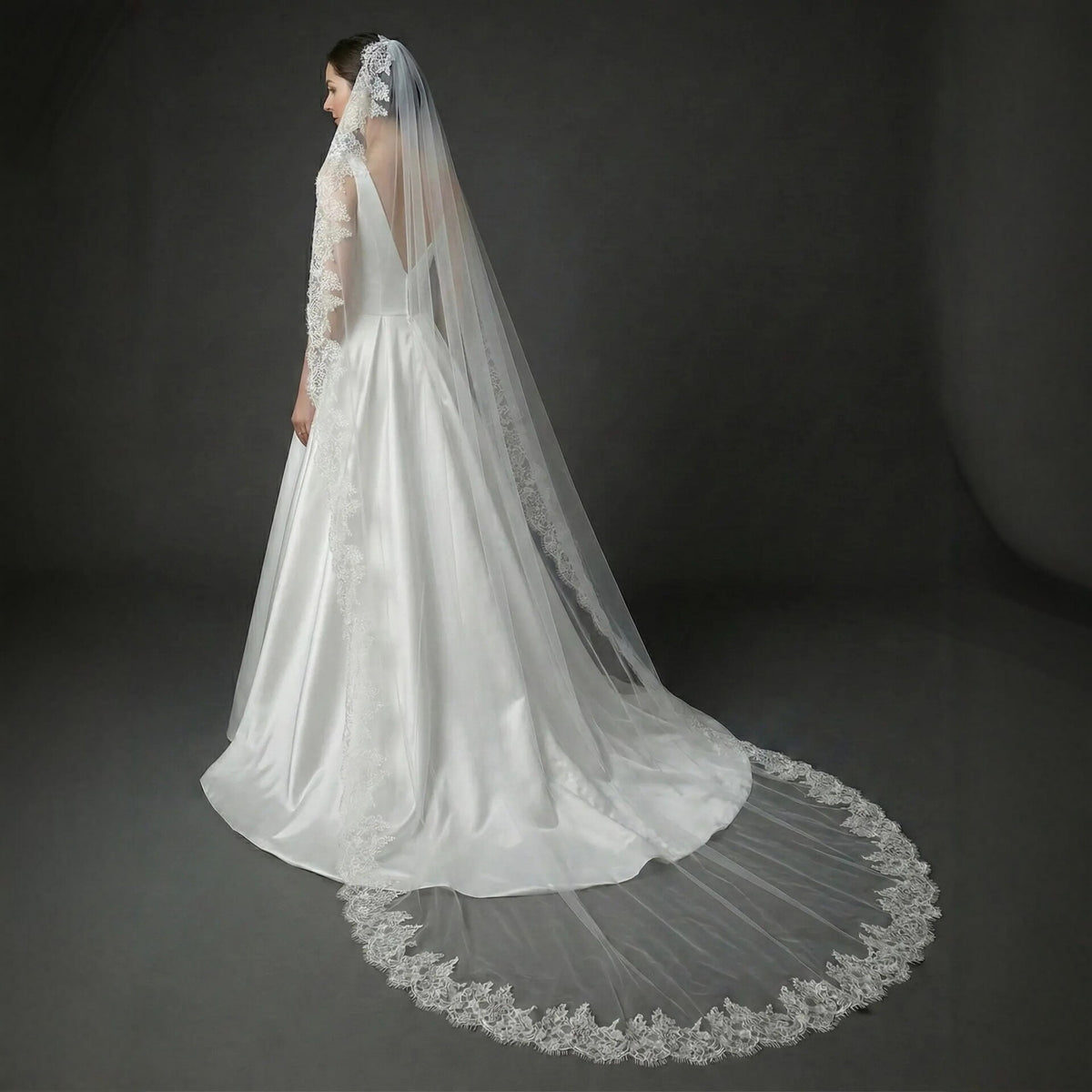 BOLODOO White Floral Lace Cathedral Bridal Veil with Comb 