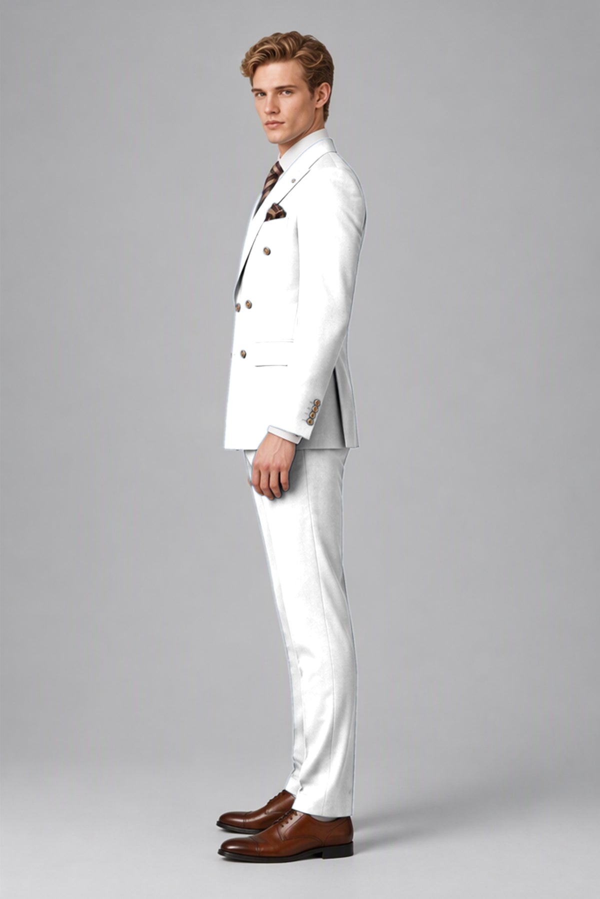 Bolodoo FQ1006 men's white jacket and trousers two-piece suit, side view