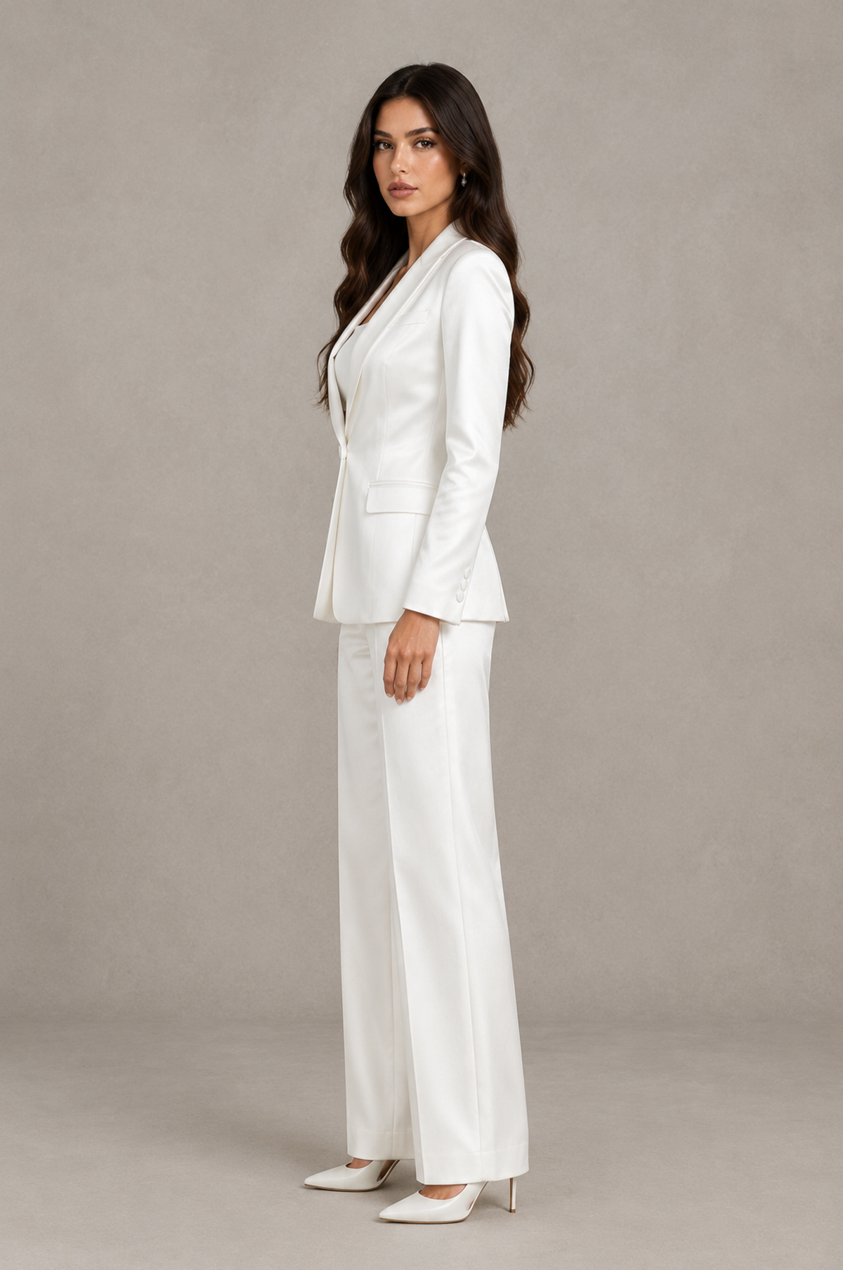 BOLODOO QQ092 white women's two-piece pantsuit, side view