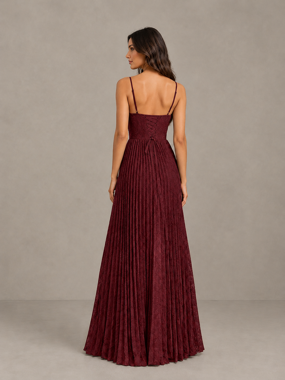 BOLODOO Wine Red Pleated Bridesmaid Dress with Sweetheart Neckline & Slit - Wine Red - Wine Red (2)