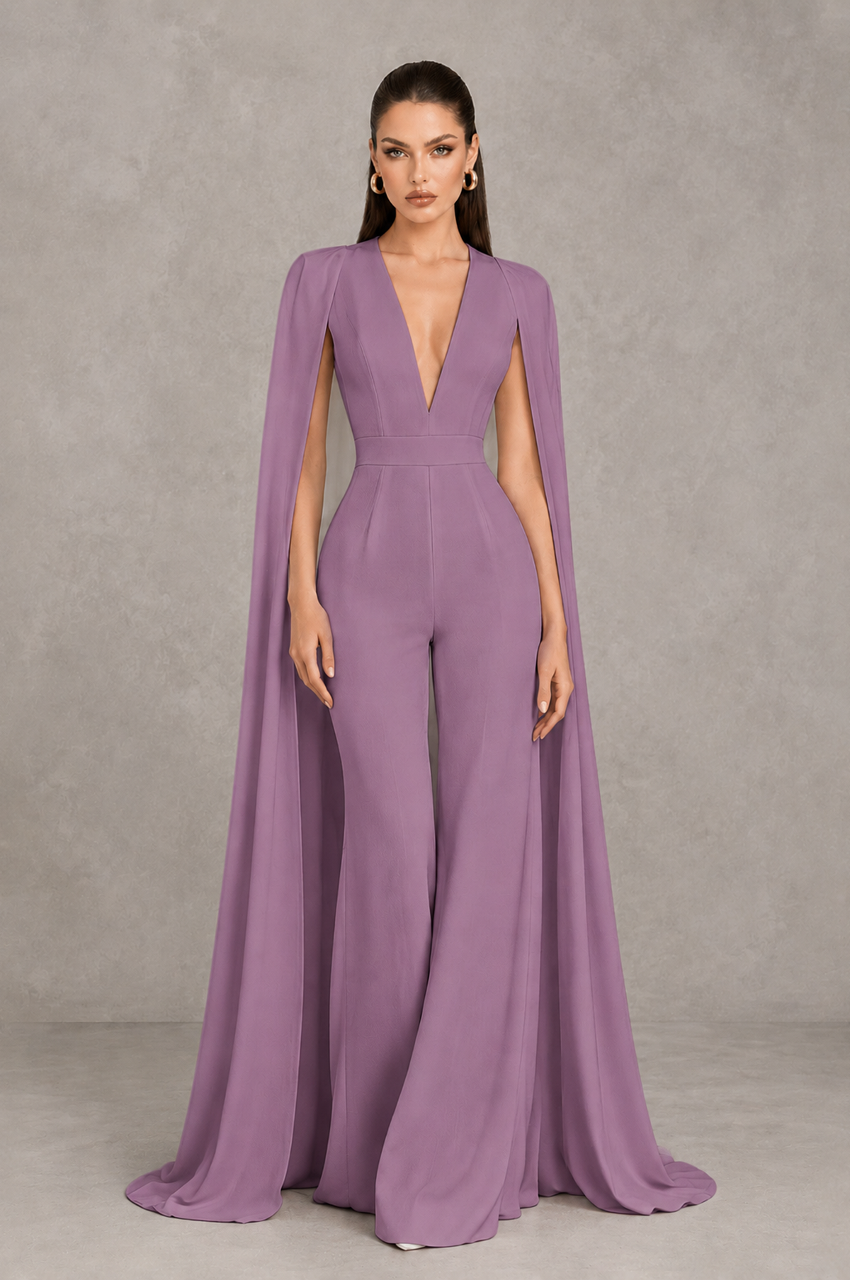 BOLODOO Wisteria Deep V-Neck Cape Sleeve Bridal Jumpsuit - Wisteria - Wisteria_01
