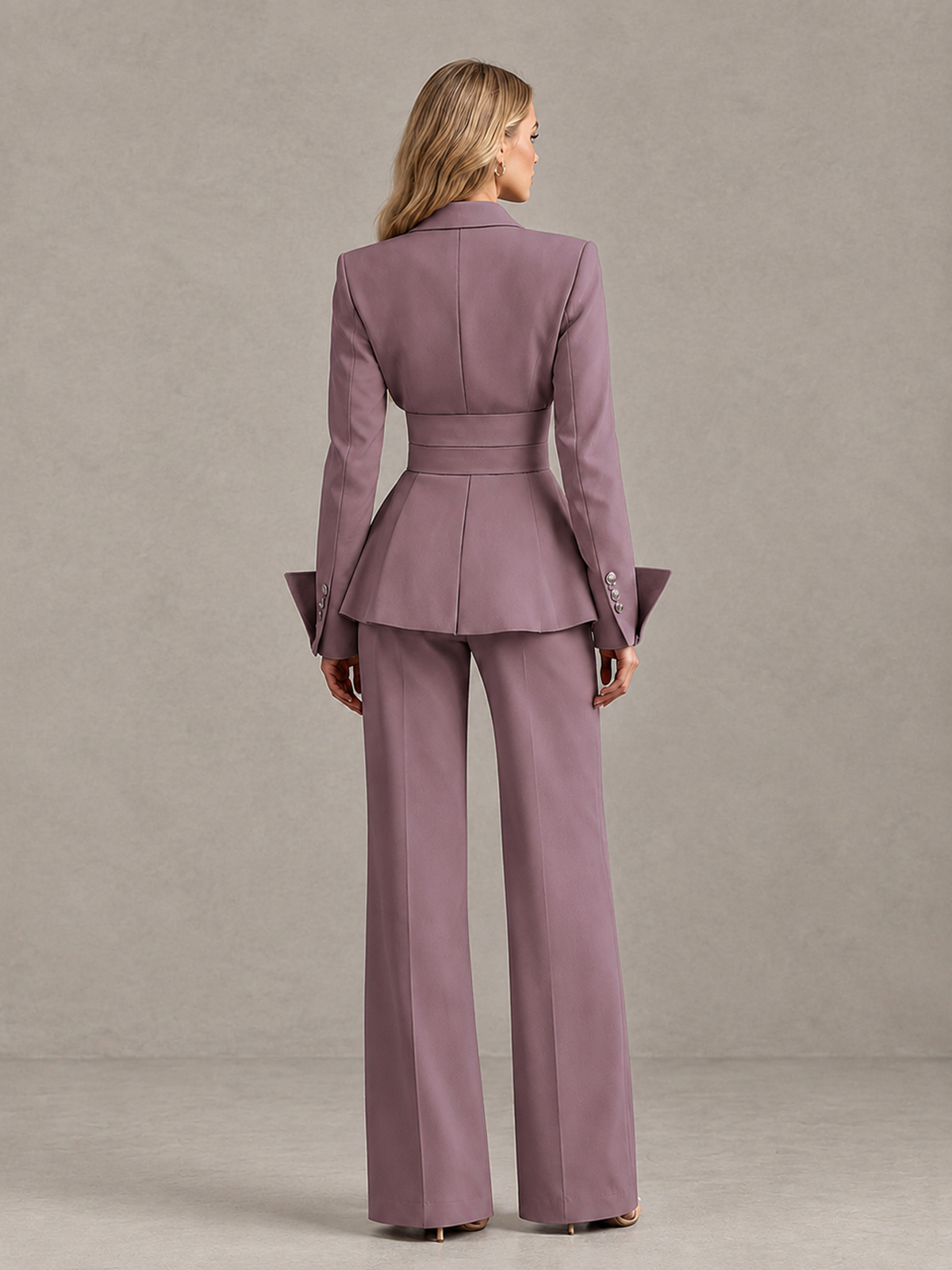 BOLODOO Wisteria Belted Peplum Pantsuit with Long Sleeves & Wide-Leg Trousers - Wisteria - Wisteria_02