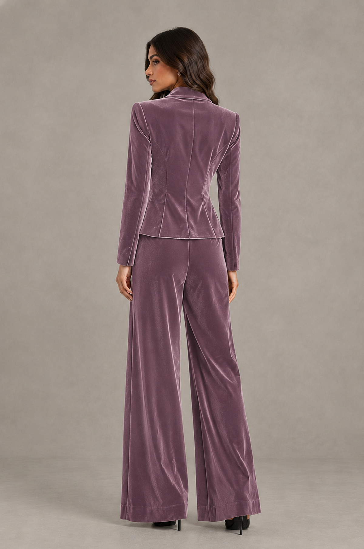BOLODOO Wisteria Velvet Two-Piece Pantsuit with Long Sleeve Blazer & Wide-Leg Trousers - Wisteria - Wisteria_02