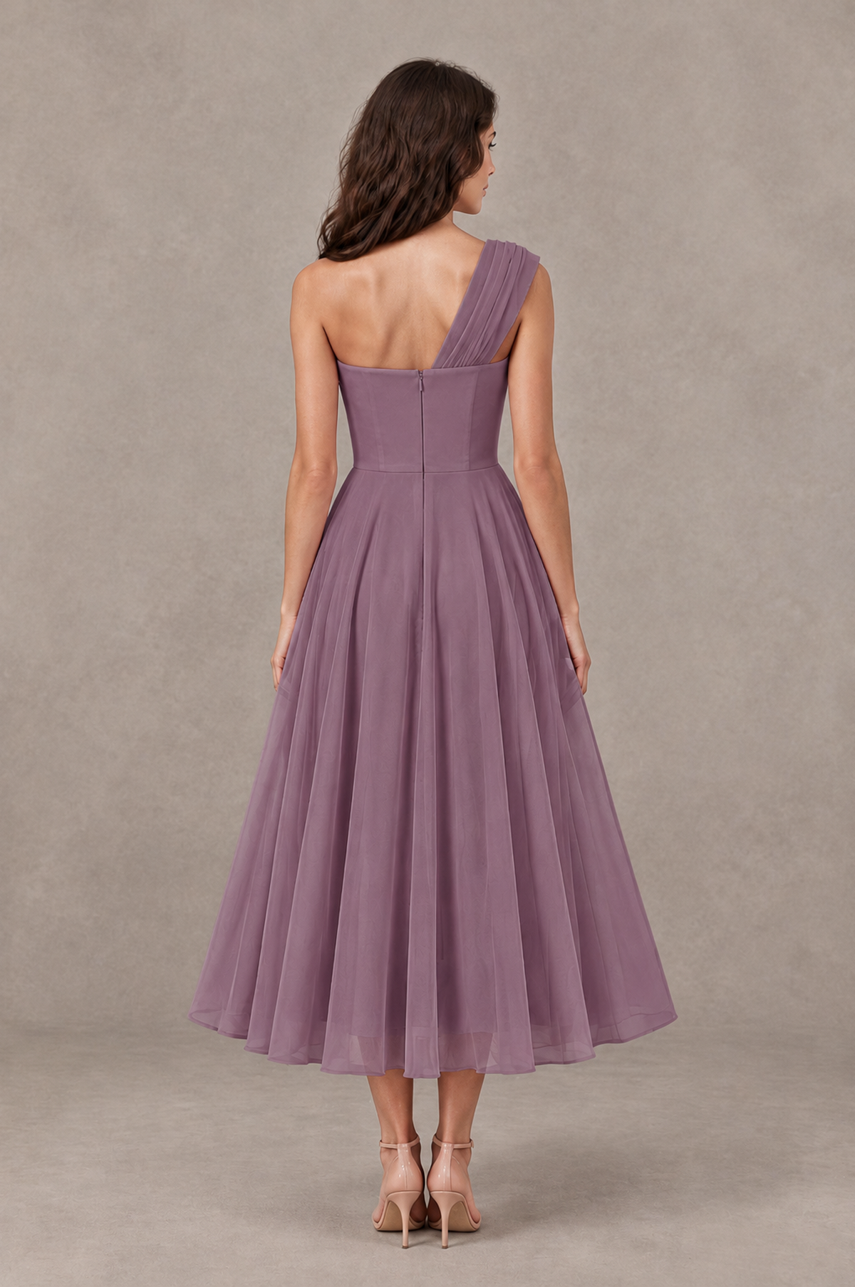 BOLODOO Wisteria One-Shoulder Floral Tulle Tea-Length Dress - Wisteria - Wisteria_02