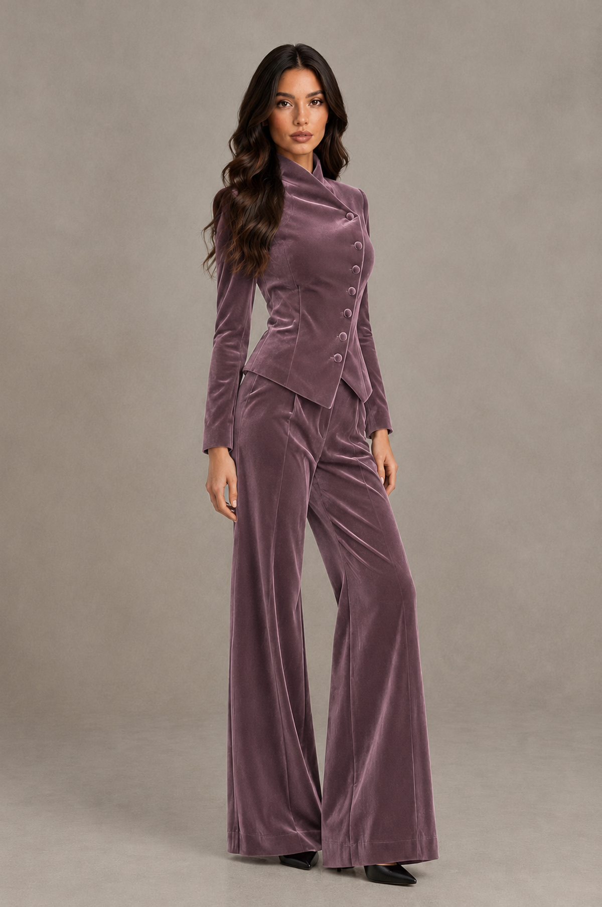 BOLODOO Wisteria Velvet Two-Piece Pantsuit with Long Sleeve Blazer & Wide-Leg Trousers - Wisteria - Wisteria_03