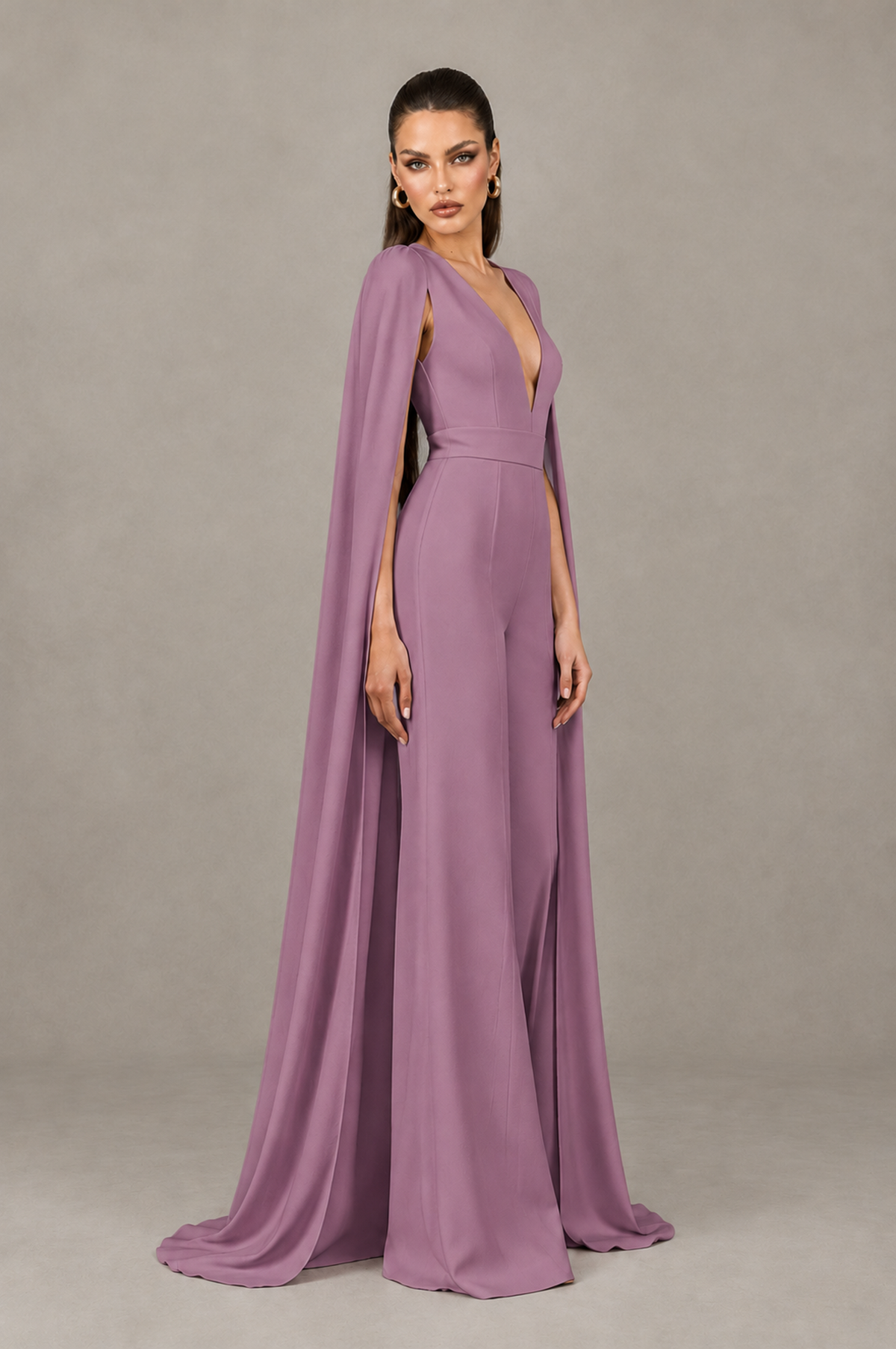 BOLODOO Wisteria Deep V-Neck Cape Sleeve Bridal Jumpsuit - Wisteria - Wisteria_03