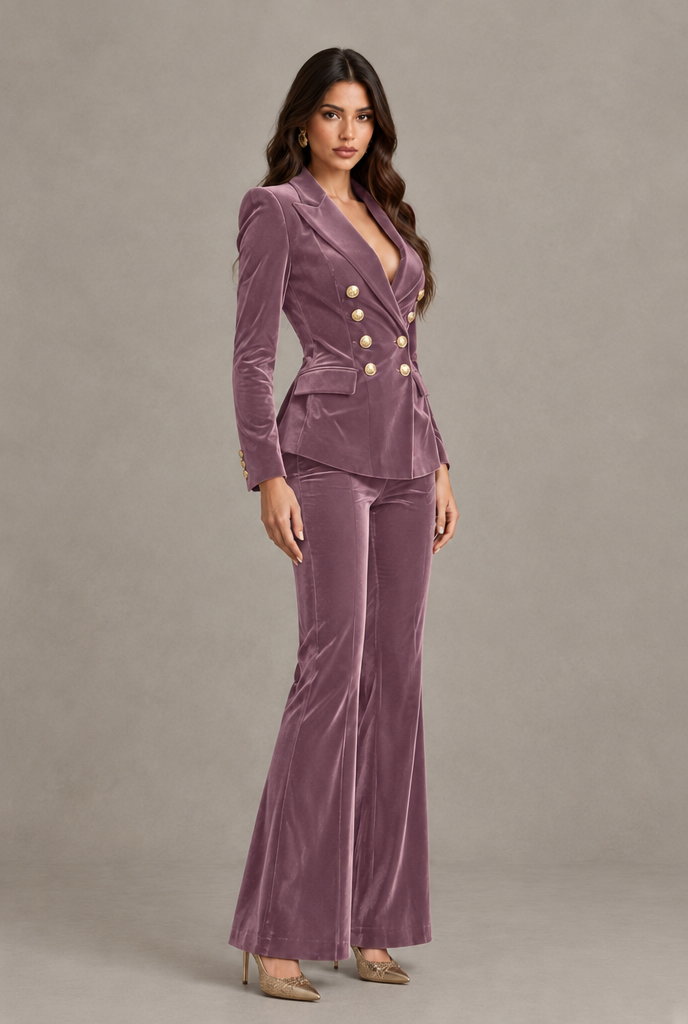 BOLODOO Wisteria Velvet Double-Breasted Blazer & Pants Two-Piece Suit - Wisteria - Wisteria_03