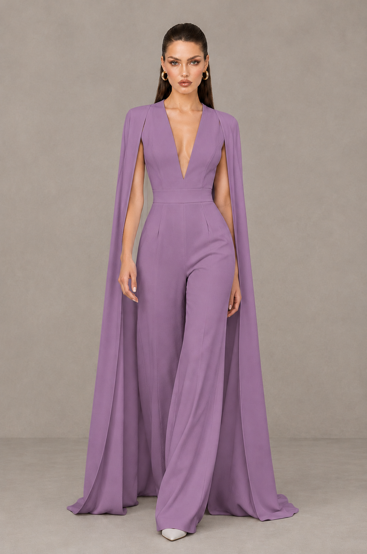 BOLODOO Wisteria Deep V-Neck Cape Sleeve Bridal Jumpsuit - Wisteria - Wisteria_04