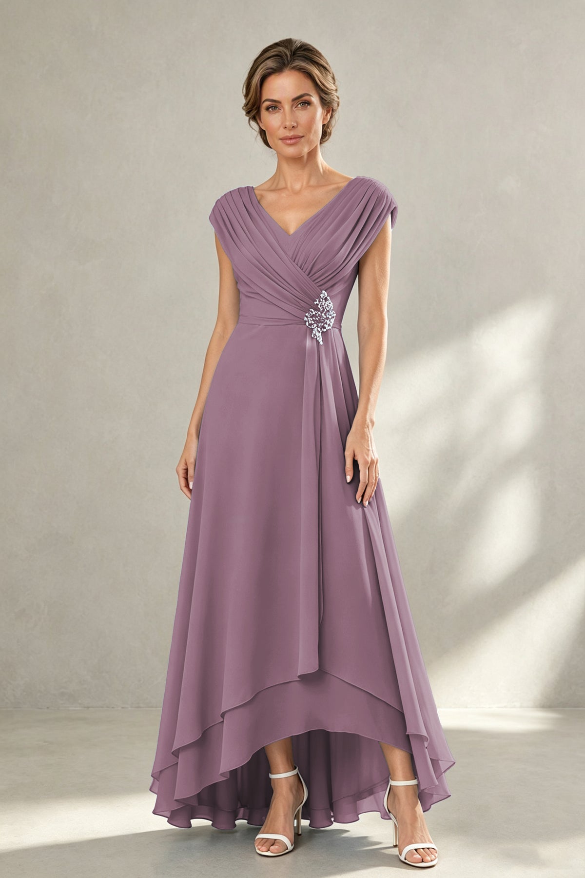 BOLODOO Wisteria V-Neck High-Low Mother of the Bride Dress - Wisteria