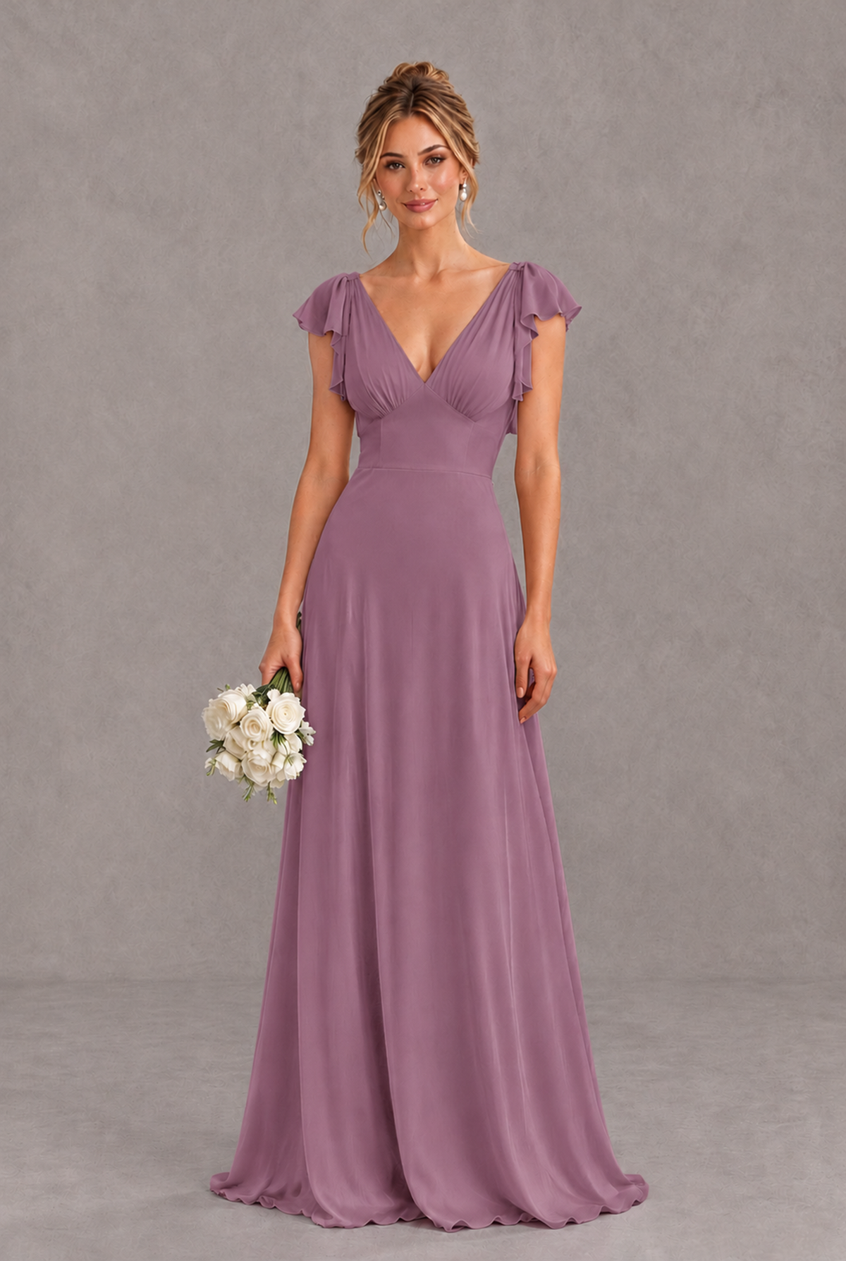 BOLODOO Wisteria V-Neck Flutter Sleeve A-Line Bridesmaid Dress - Wisteria - Wisteria_1