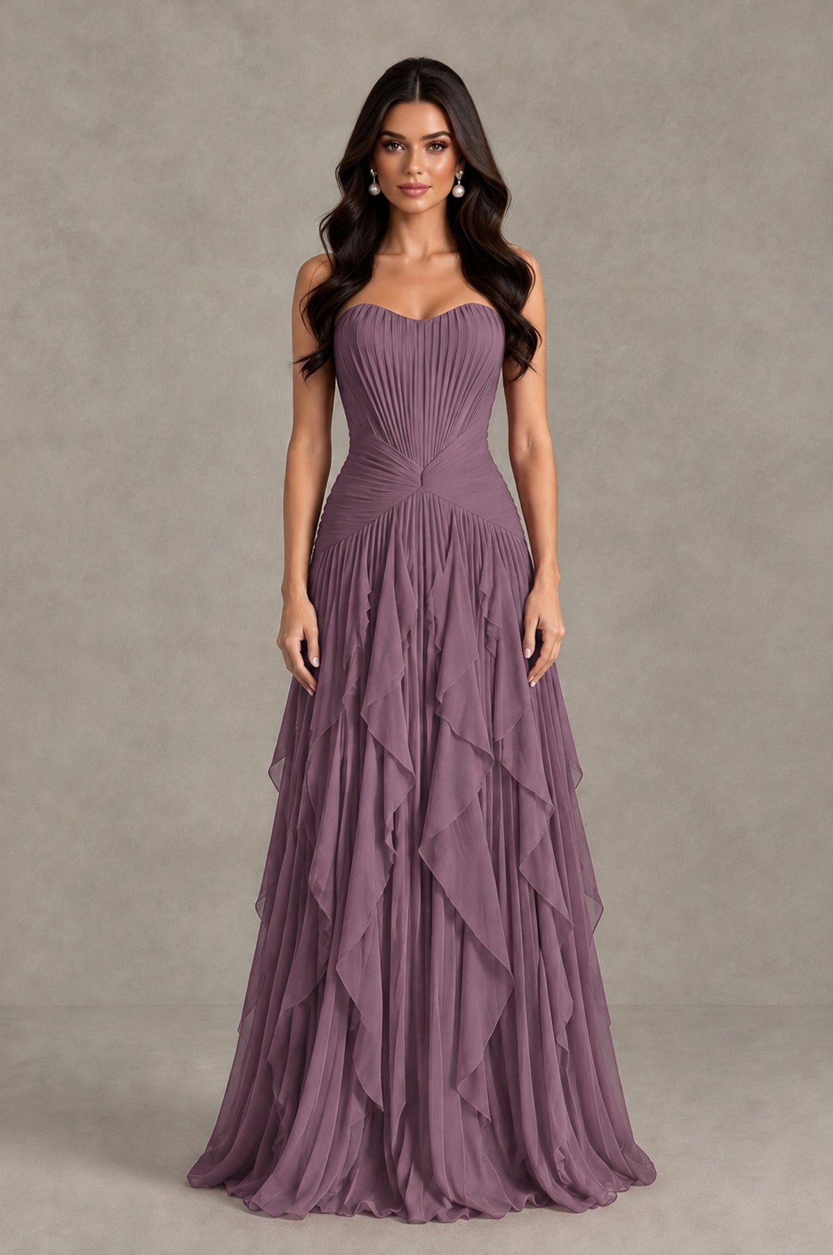 BOLODOO Wisteria Strapless Pleated Ruffle Wedding Guest Dress - Wisteria - Wisteria_1