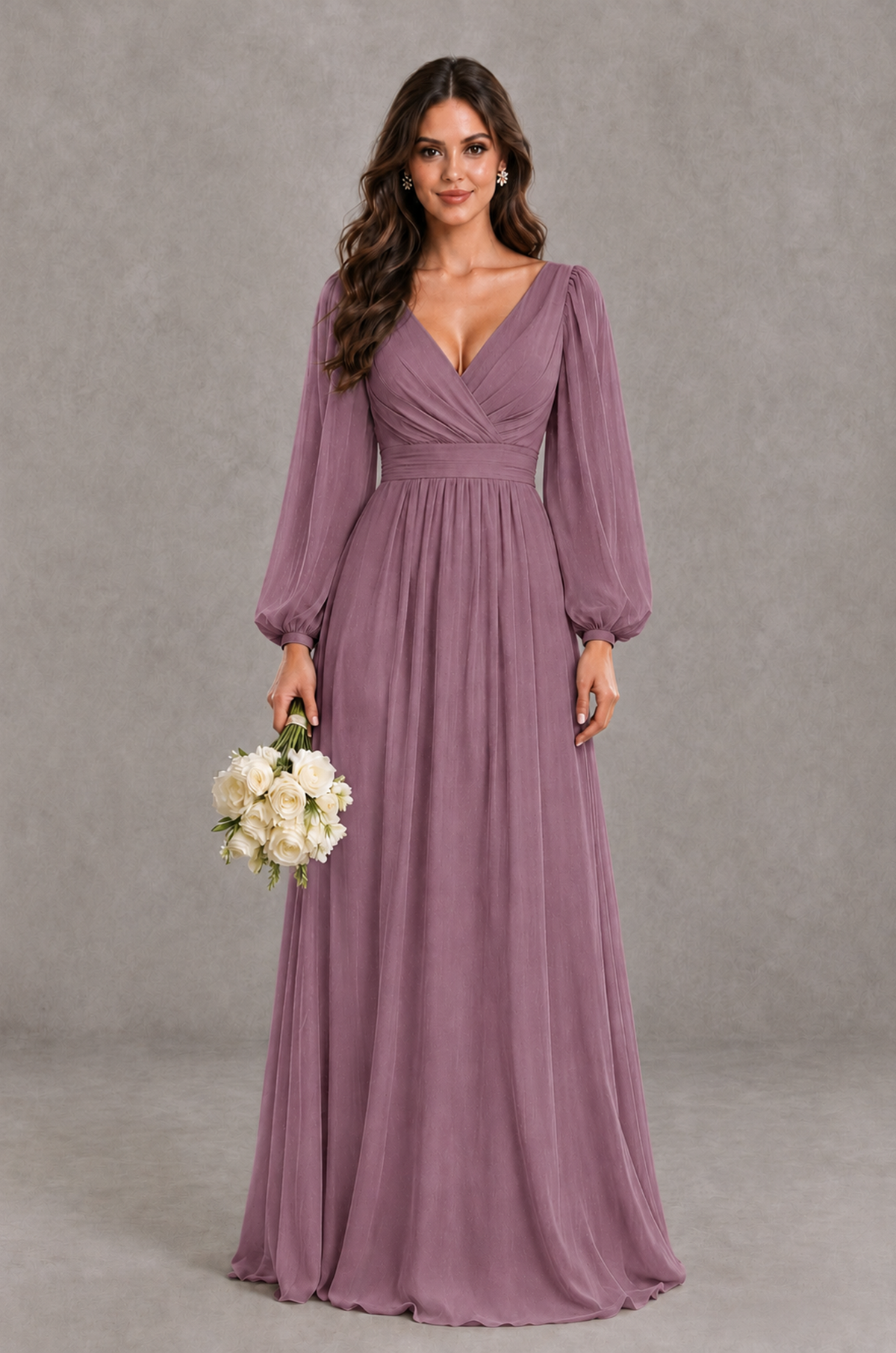 BOLODOO Wisteria Long Sleeve V-Neck A-Line Bridesmaid Dress - Wisteria - Wisteria_1