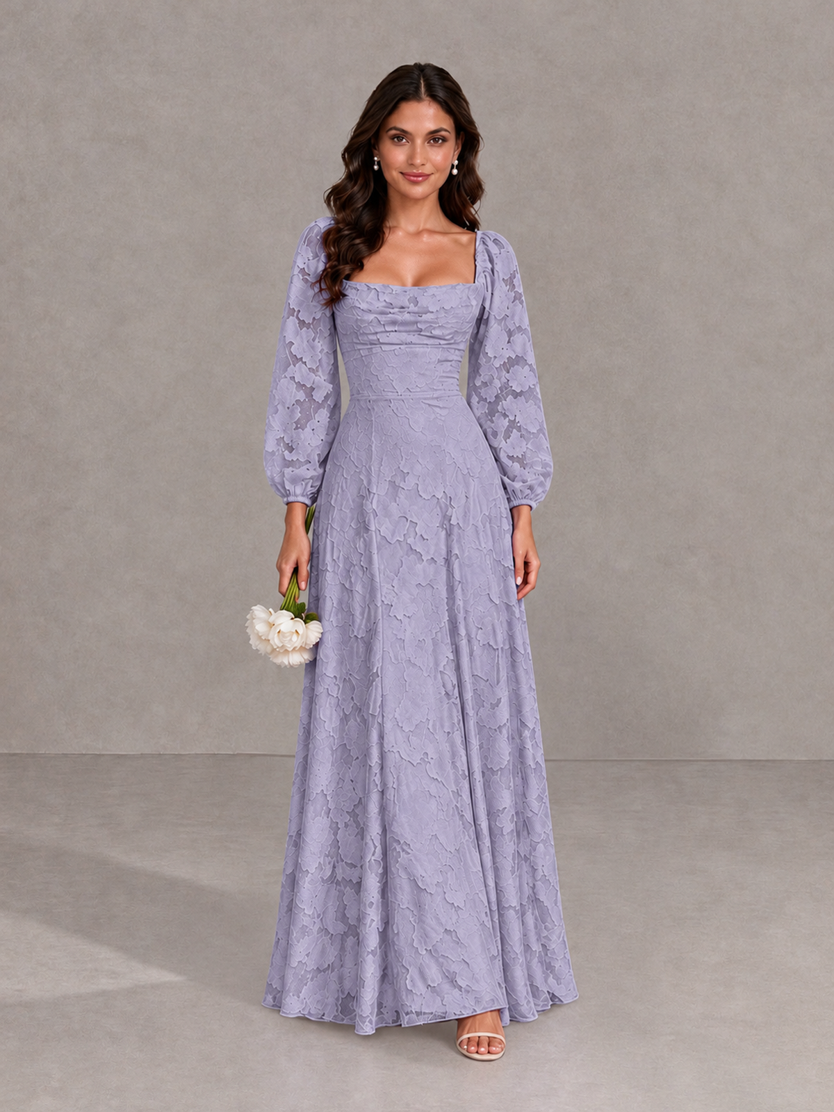 BOLODOO Wisteria Floral Long Sleeve A-Line Bridesmaid Dress - Wisteria - Wisteria_1