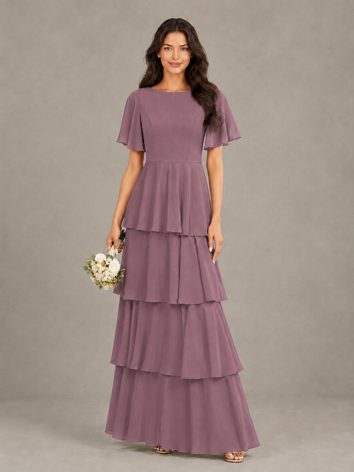 BOLODOO Wisteria Tiered Flutter Sleeve Bridesmaid Dress - Wisteria - Wisteria_1