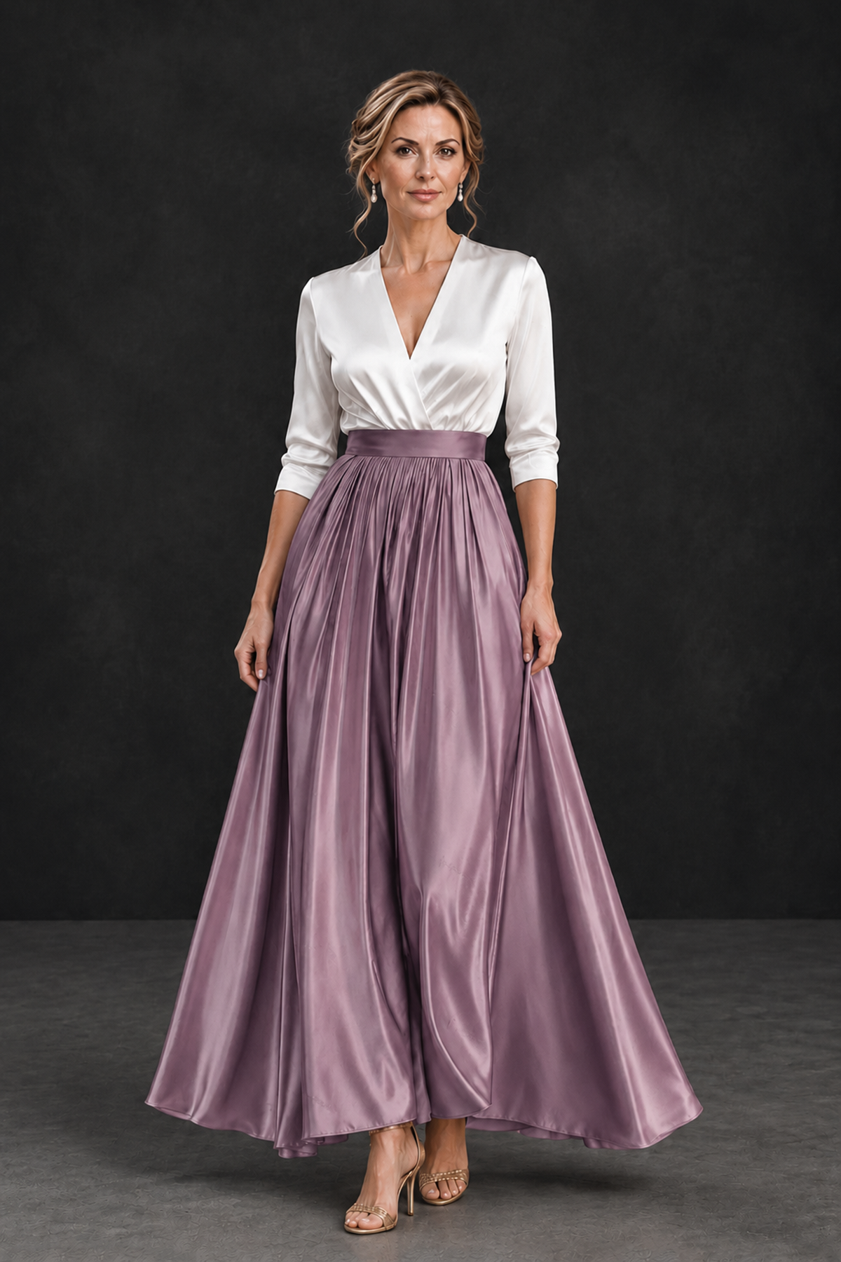 BOLODOO Wisteria and White V-Neck A-Line Mother of the Bride Dress - Wisteria - Wisteria_1