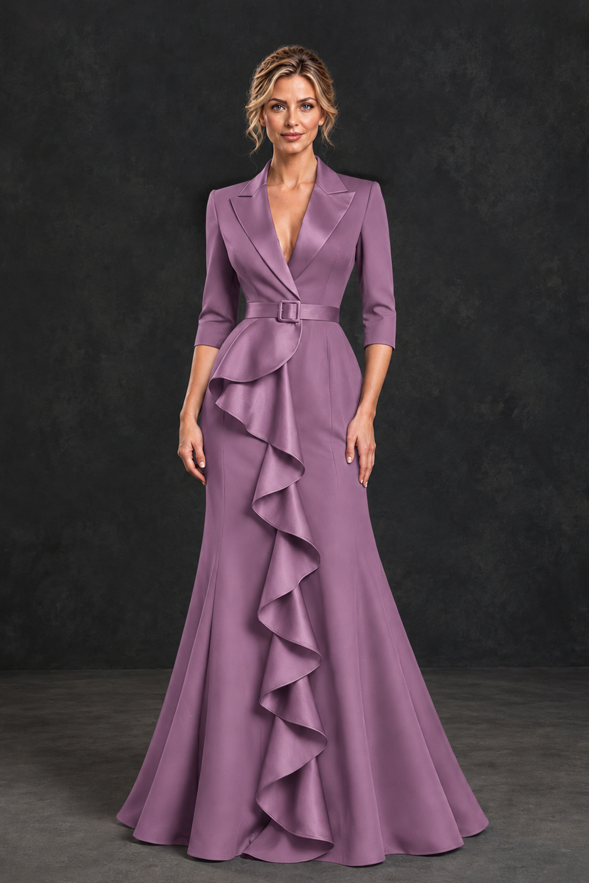 BOLODOO Wisteria Lapel Ruffle Mother of the Bride Dress with Belt - Wisteria - Wisteria_1