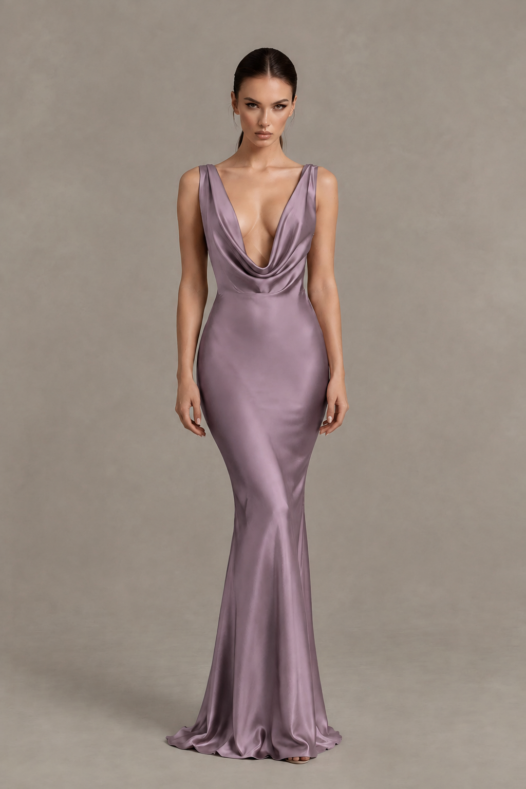 BOLODOO Wisteria Cowl Neck Backless Satin Mermaid Evening Dress - Wisteria - Wisteria_1