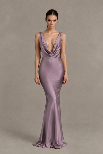 BOLODOO Wisteria Cowl Neck Backless Satin Mermaid Evening Dress - Wisteria - Wisteria_1
