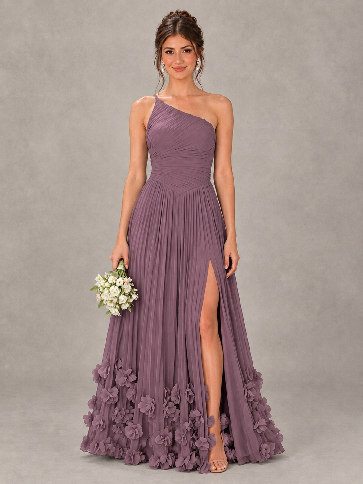 BOLODOO Wisteria One-Shoulder Pleated Bridesmaid Dress with 3D Floral Hem - Wisteria - Wisteria_1