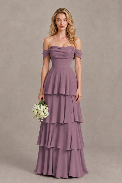 BOLODOO Wisteria Off-the-Shoulder Tiered A-Line Evening Bridesmaid Dress - Wisteria - Wisteria_1
