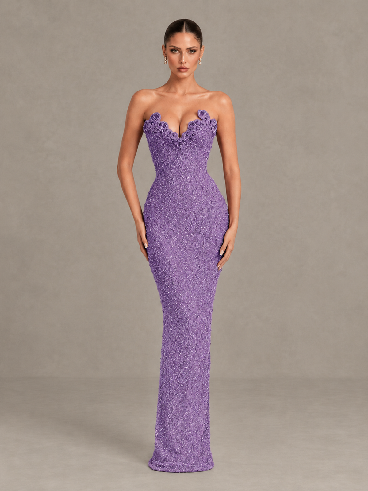 BOLODOO Wisteria Strapless Sequin Evening Gown with Floral Neckline - Wisteria - Wisteria_1