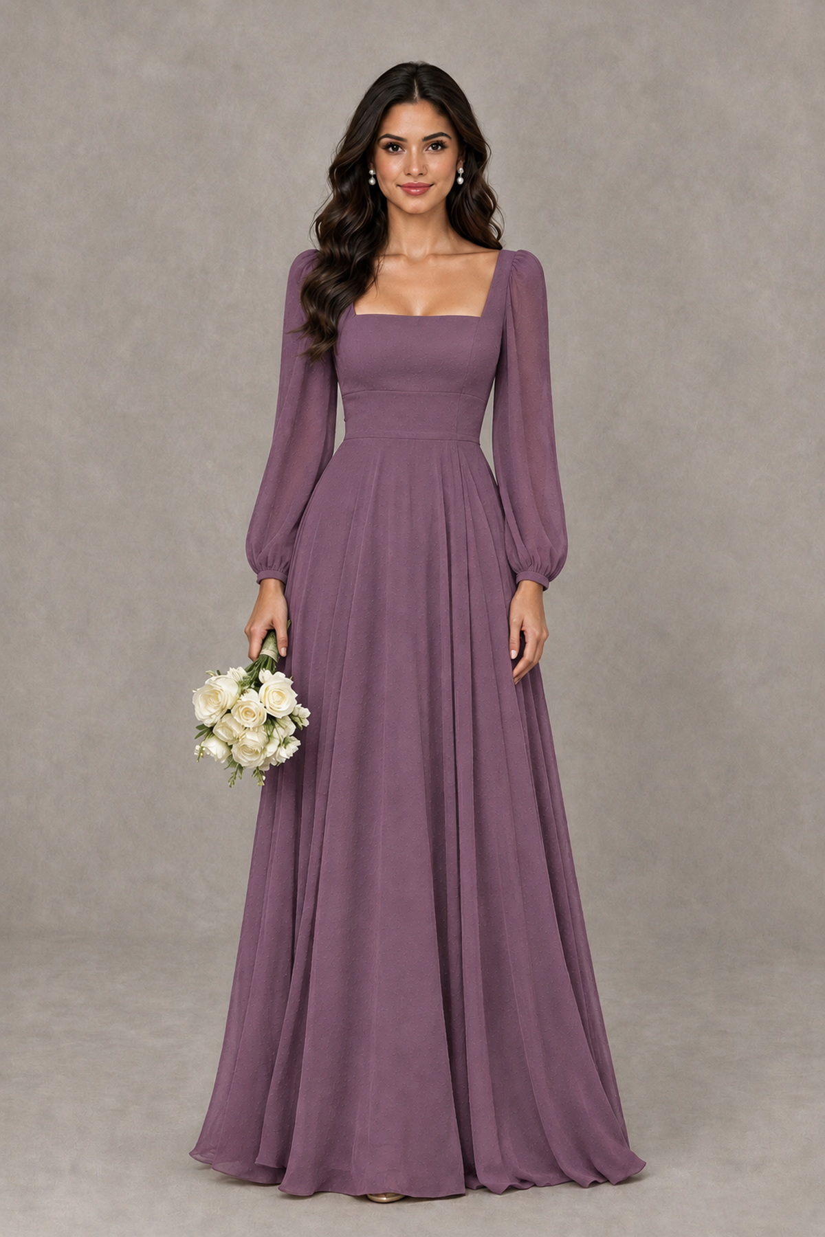 BOLODOO Wisteria Square Neck Long Sleeve A-Line Bridesmaid Dress - Wisteria - Wisteria_1