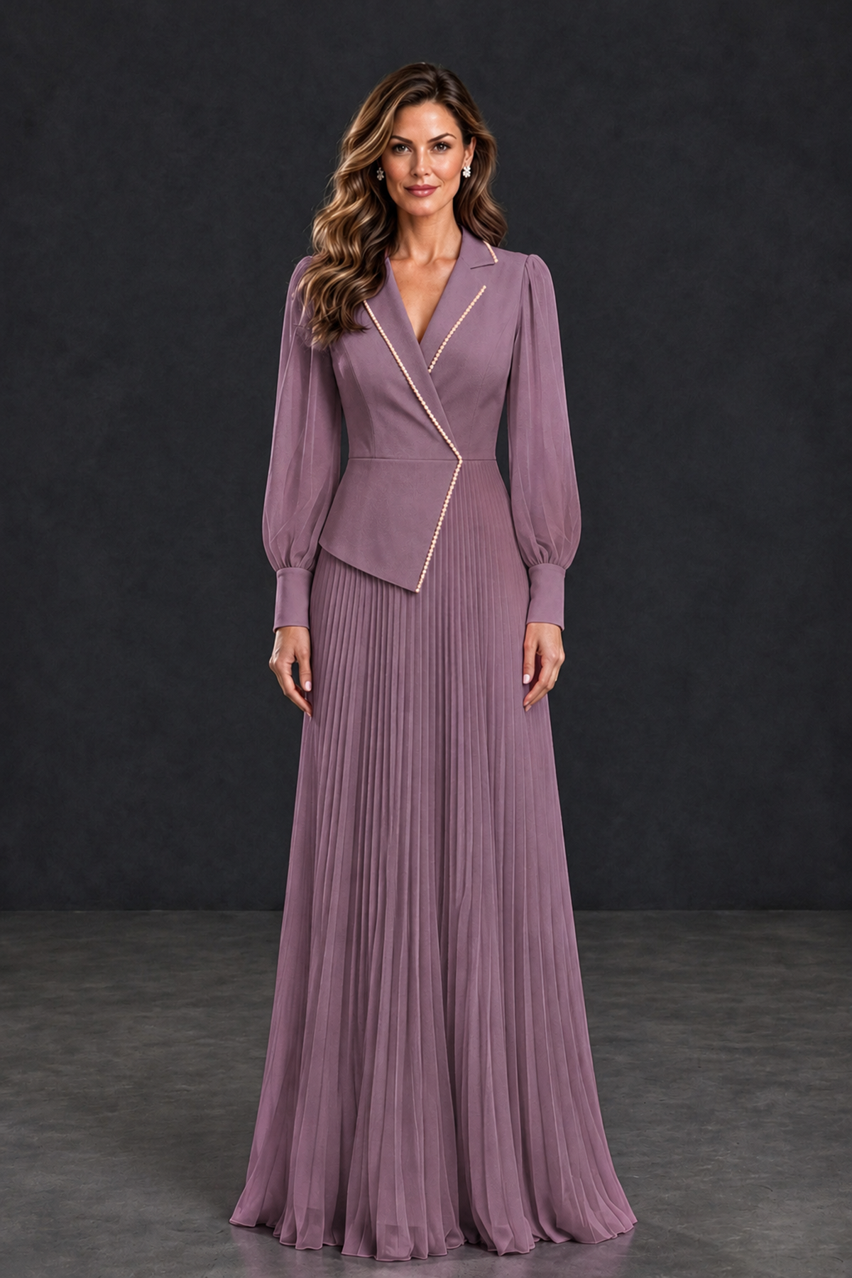 BOLODOO Wisteria Long Sleeve Pleated Mother of the Bride Dress - Wisteria - Wisteria_1