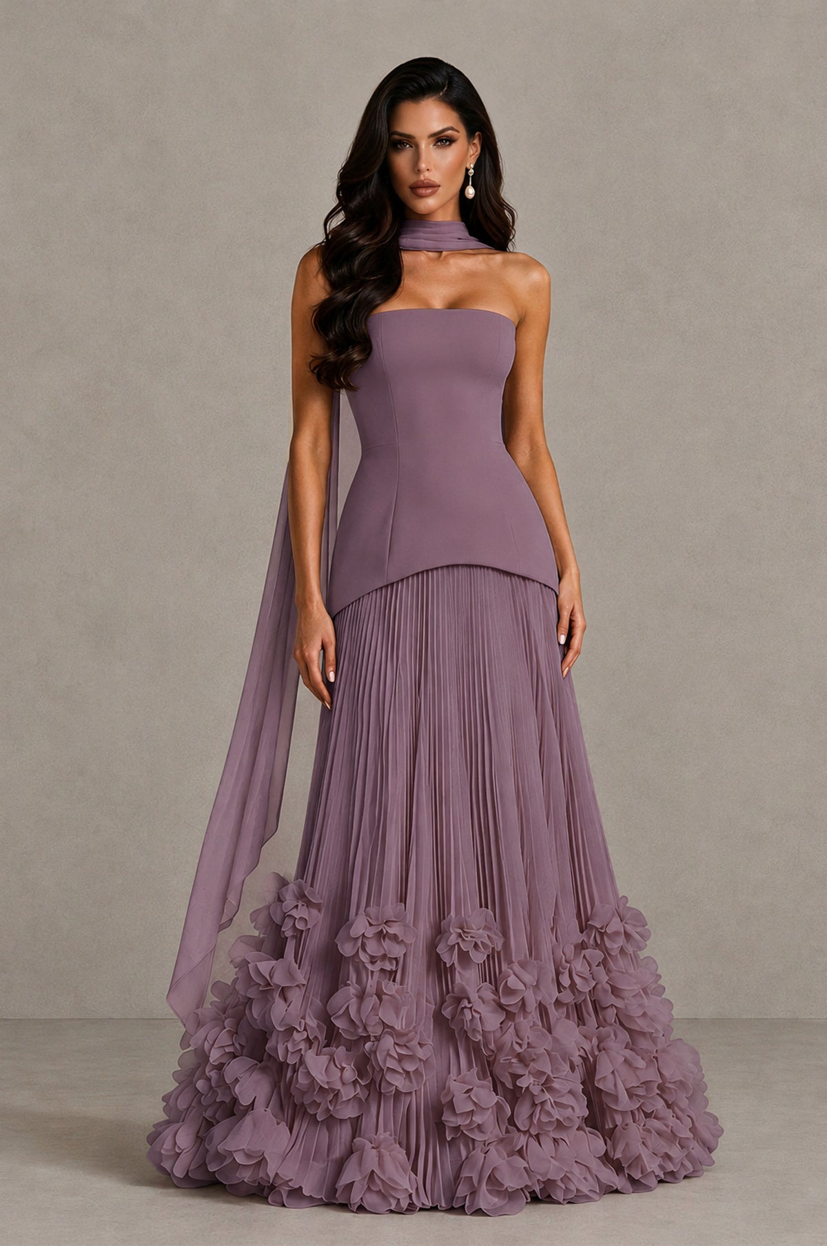 BOLODOO Wisteria Strapless Pleated Floral Hem Evening Gown - Wisteria - Wisteria_1